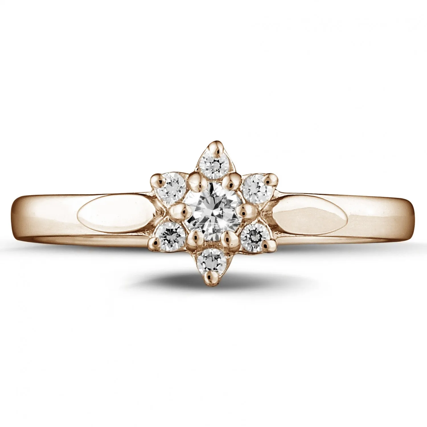 0.15 quilates anillo flor diamante en oro rojo 