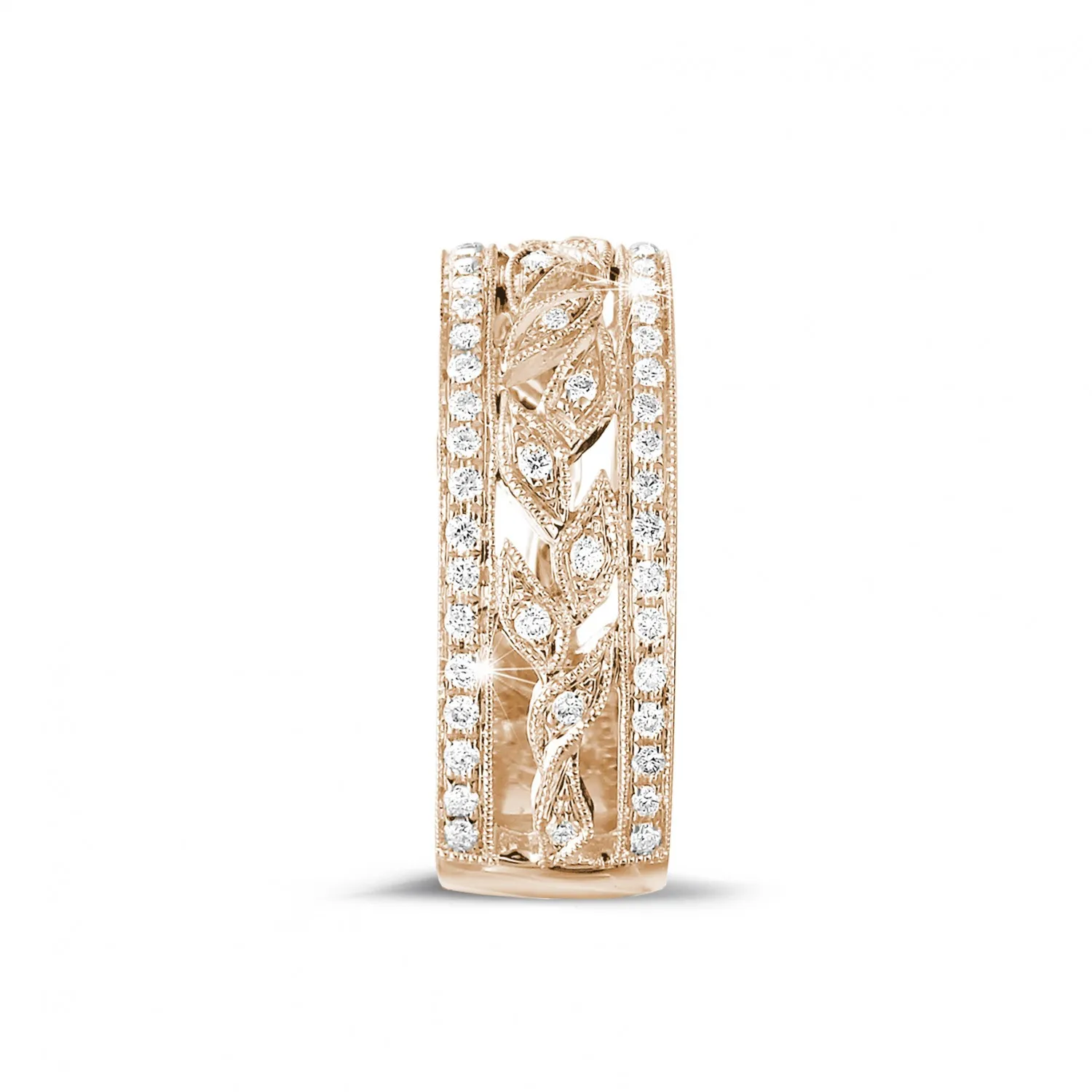 0.35 quilates alianza ancho floral en oro rosa con diamantes redondos 