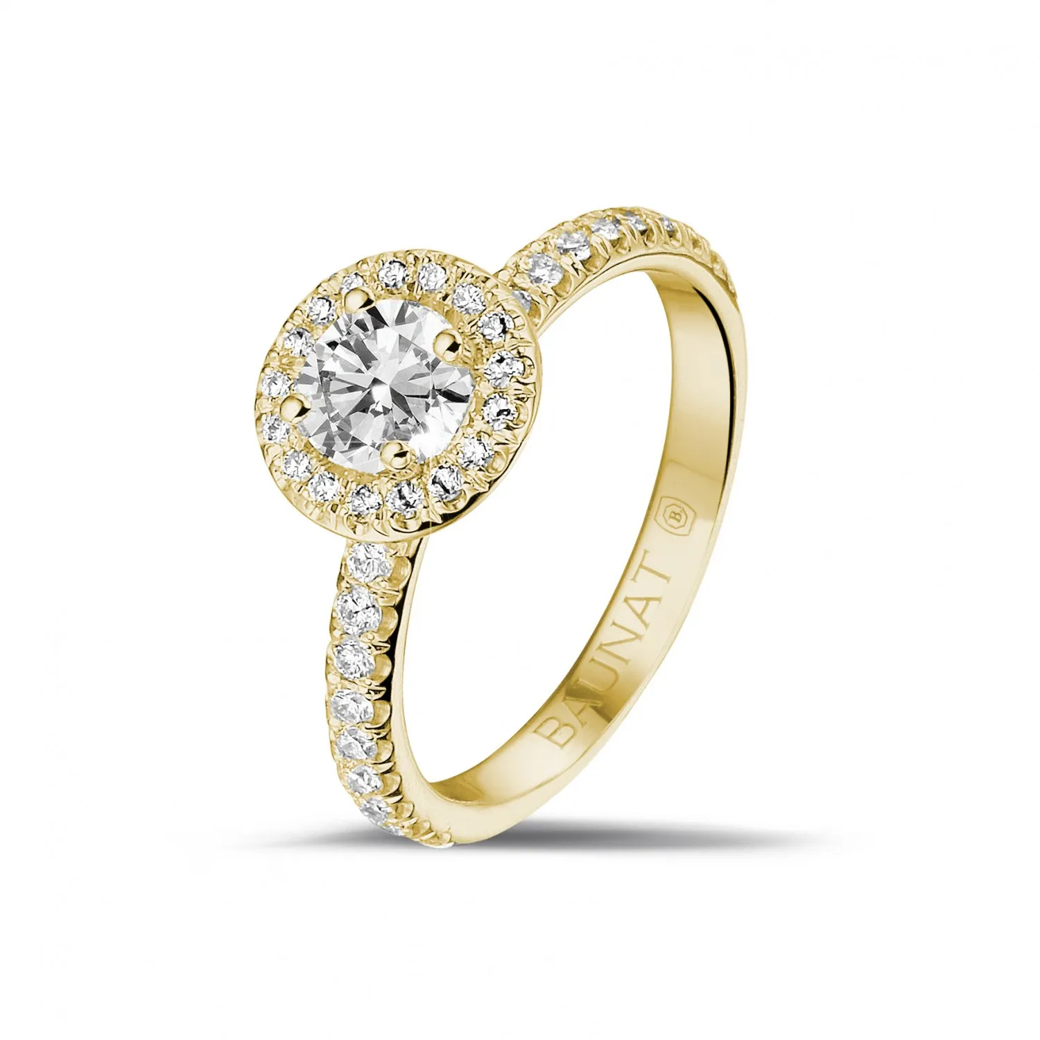 0.50 quilates Halo anillo solitario en oro amarillo con diamantes redondos 