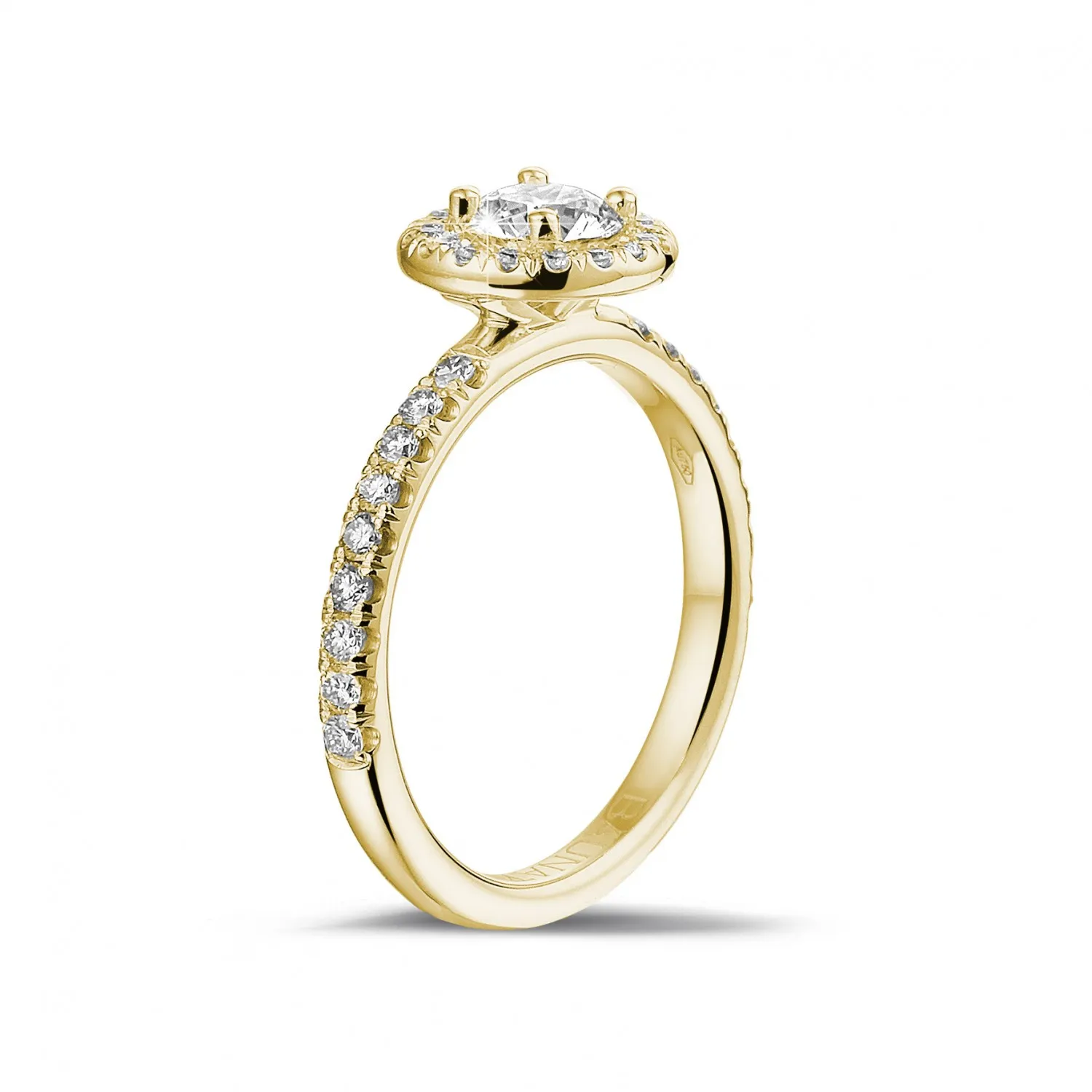 0.50 quilates Halo anillo solitario en oro amarillo con diamantes redondos 
