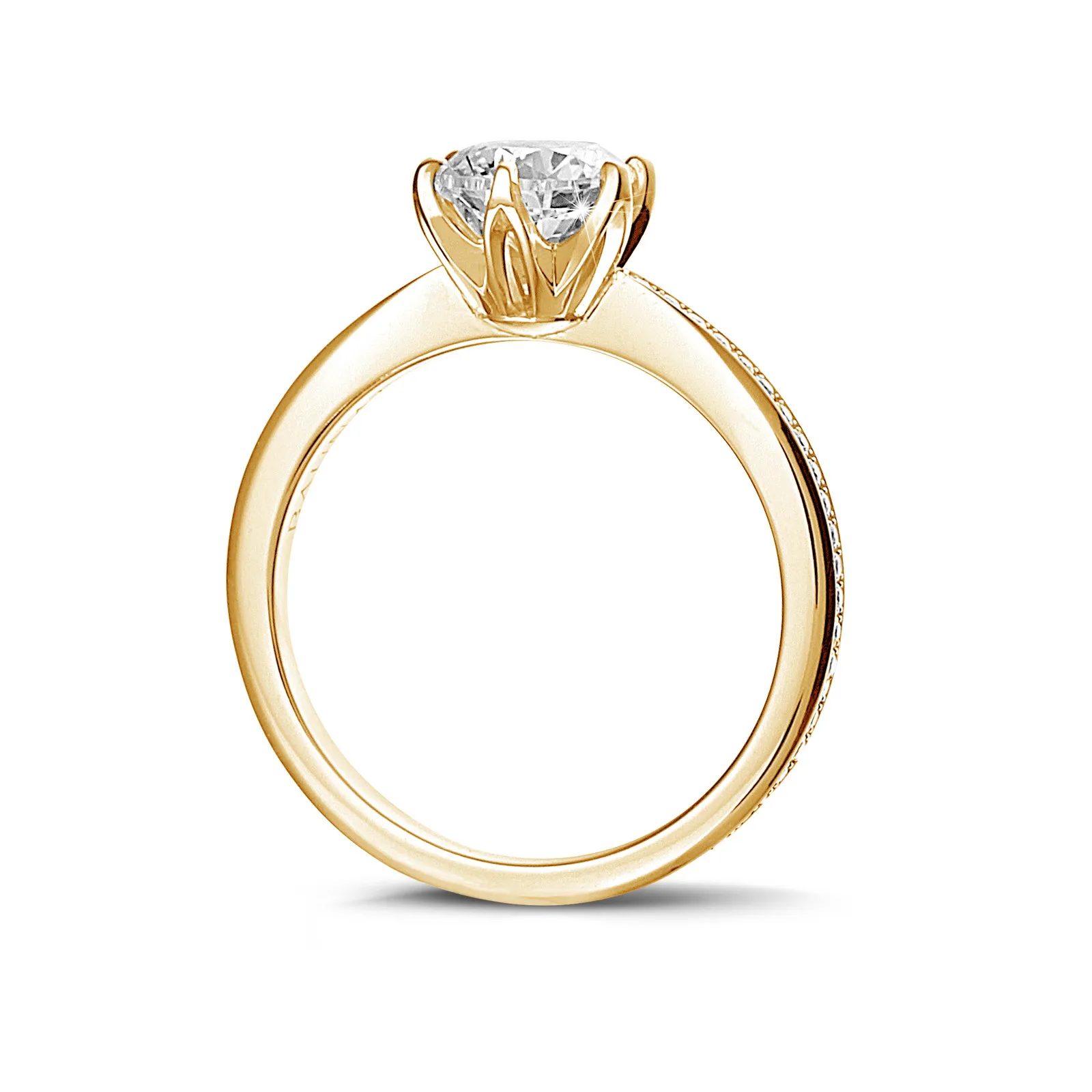 0.70 quilates anillo solitario en oro amarillo con diamantes en los lados 