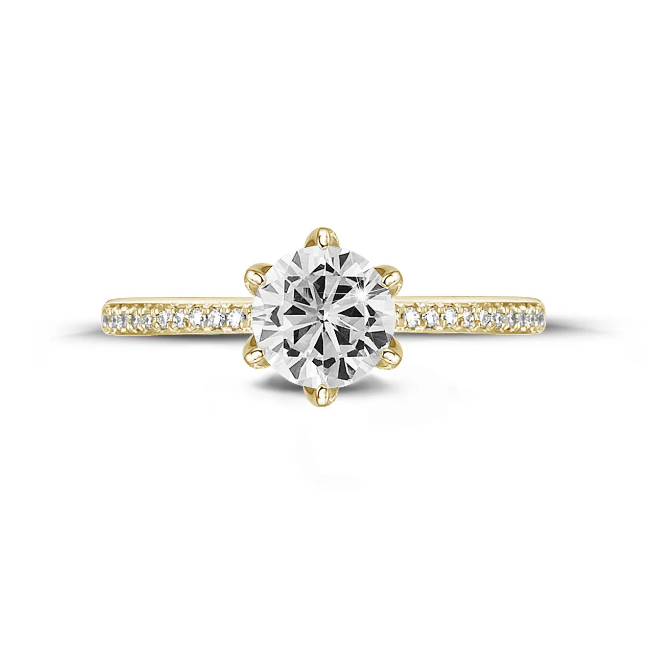 0.70 quilates anillo solitario en oro amarillo con diamantes en los lados 