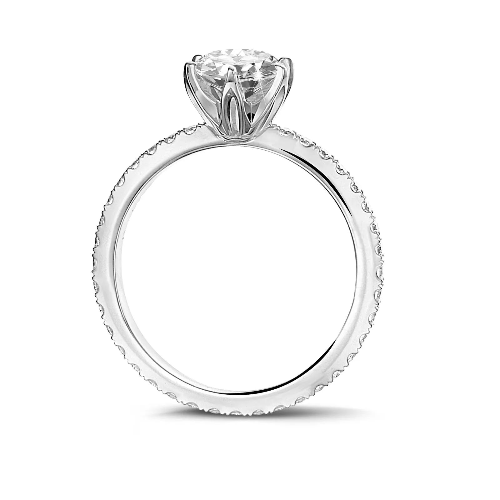 0.70 quilates anillo solitario en oro blanco con diamantes en los lados 