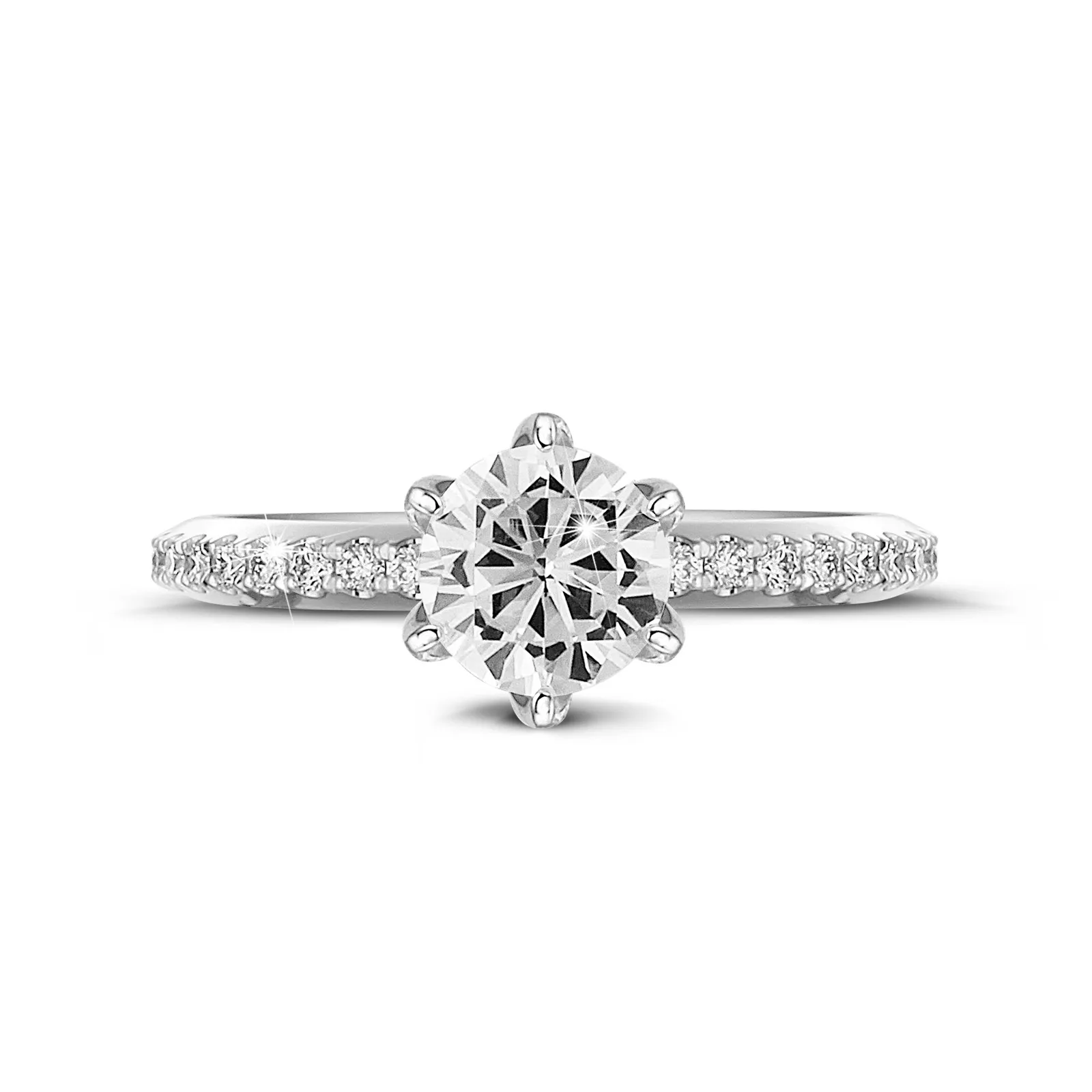0.70 quilates anillo solitario en oro blanco con diamantes en los lados 