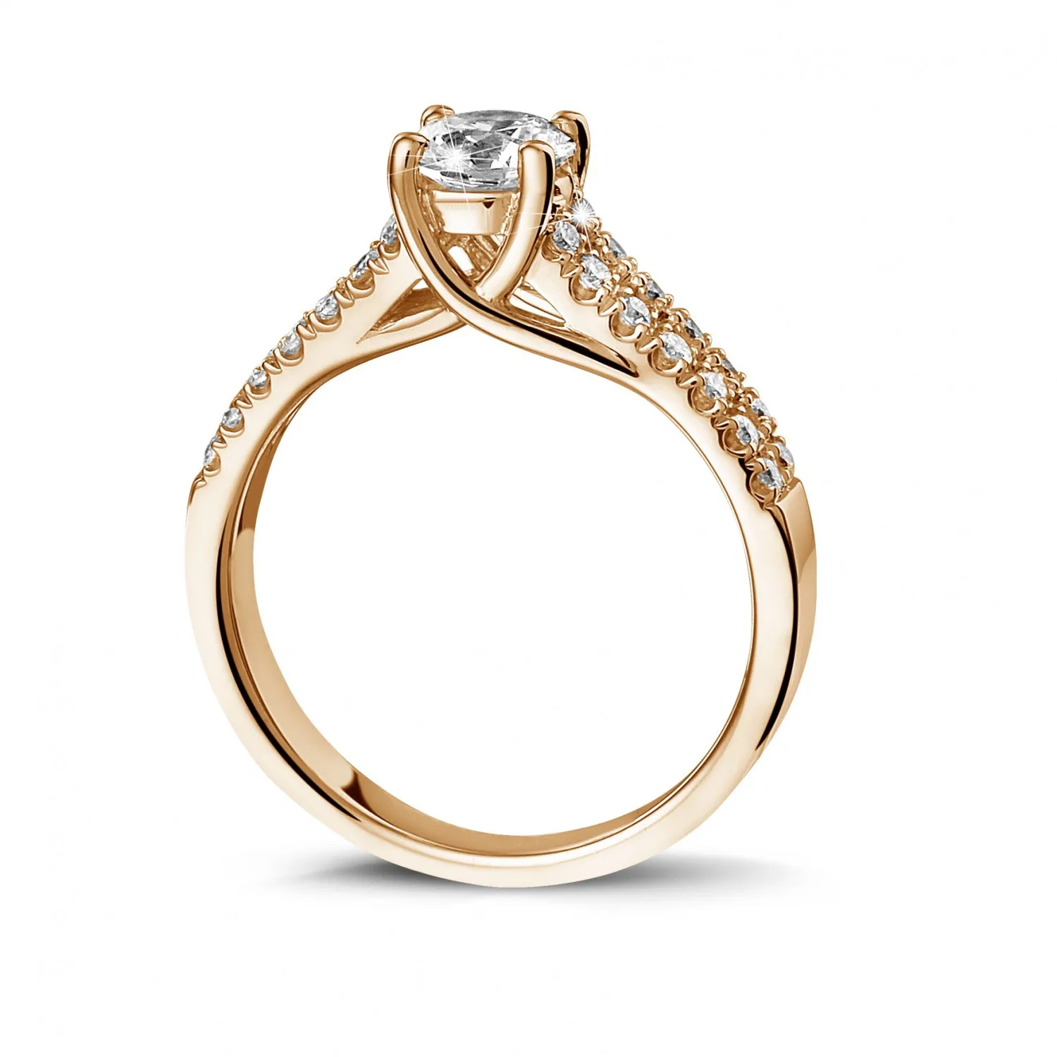 0.70 quilates anillo solitario en oro rojo con diamantes laterales 