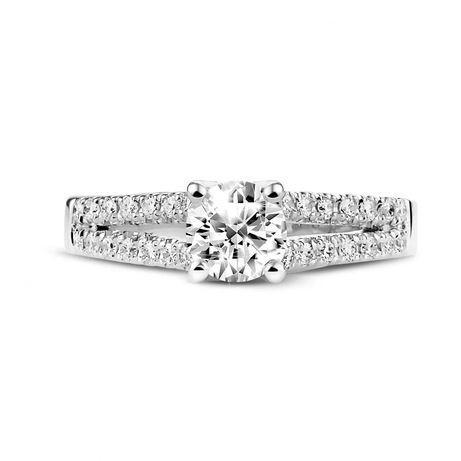 0.70 quilates anillo solitario en platino con diamantes laterales 