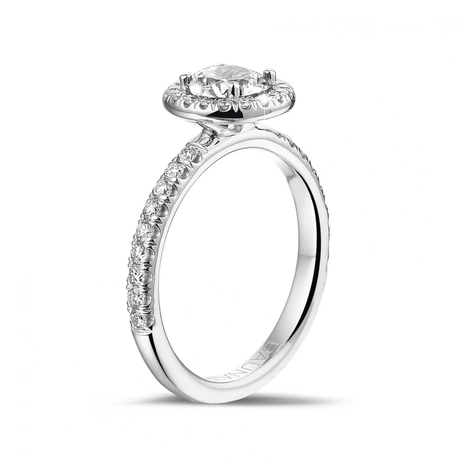 0.70 quilates Halo anillo solitario en platino con diamantes redondos 