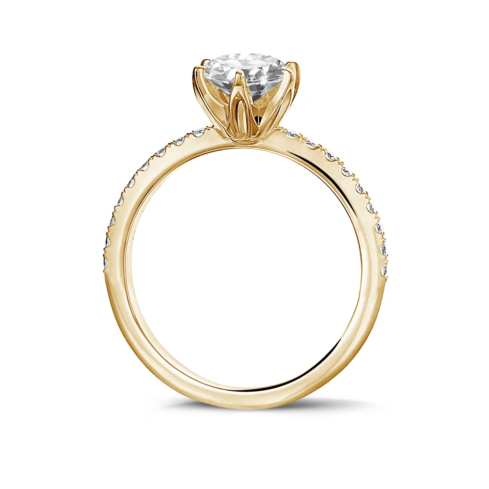 0.90 quilates anillo solitario en oro amarillo con diamantes en los lados 