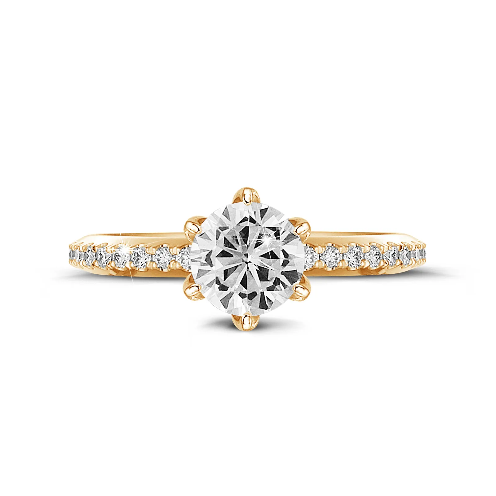 0.90 quilates anillo solitario en oro amarillo con diamantes en los lados 