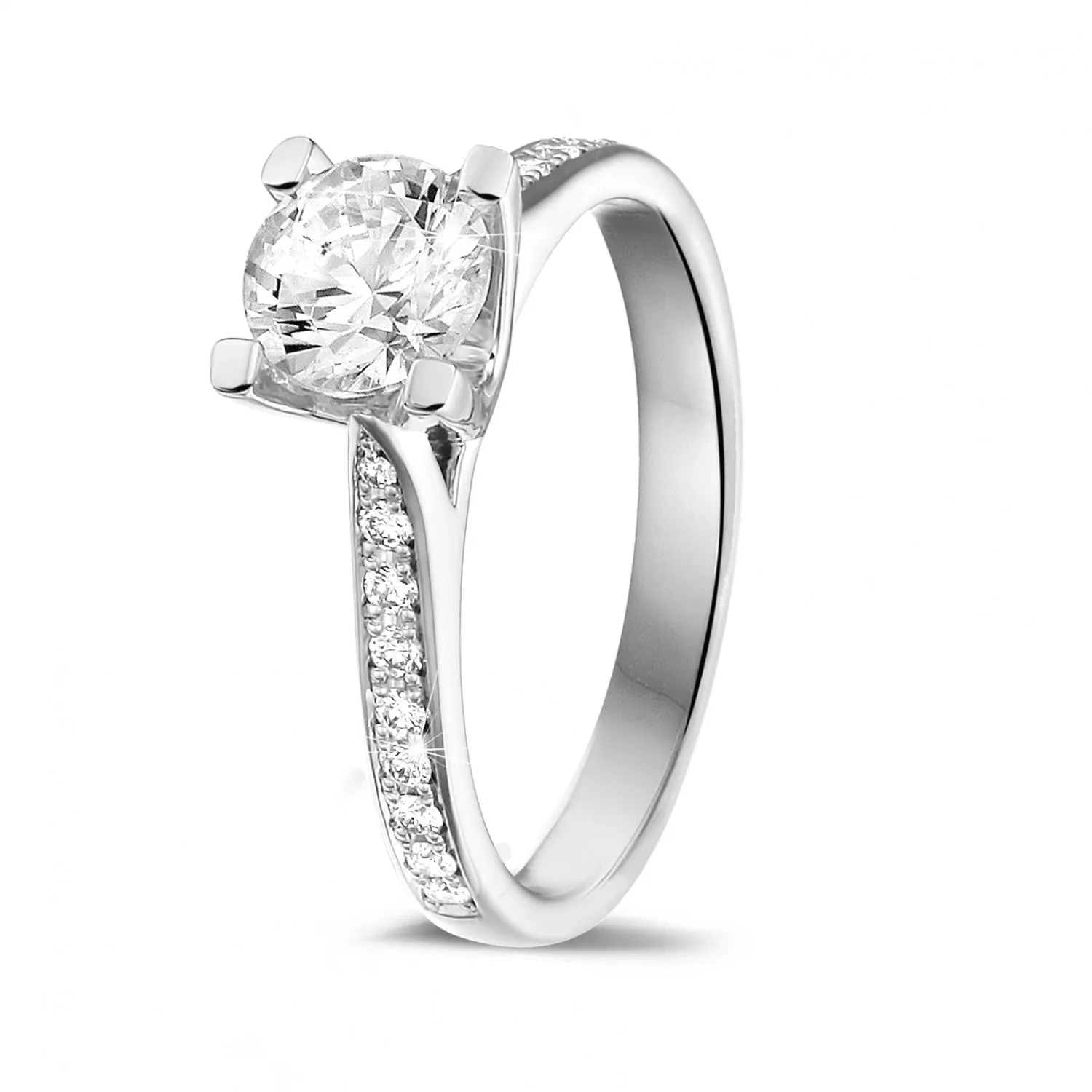 1.00 quilates anillo solitario diamante en platino con diamantes en los lados 