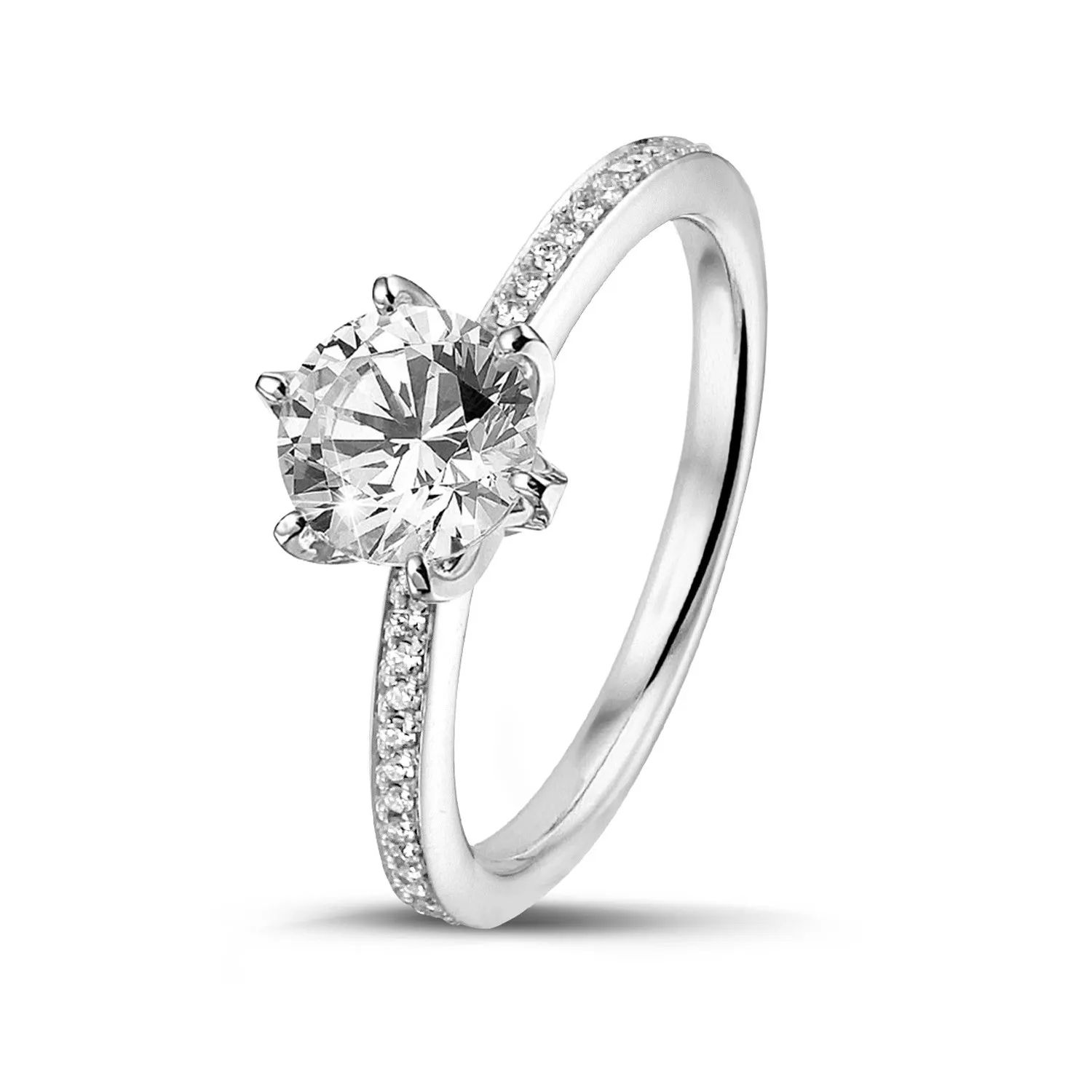 1.00 quilates anillo solitario en oro blanco con diamantes en los lados 