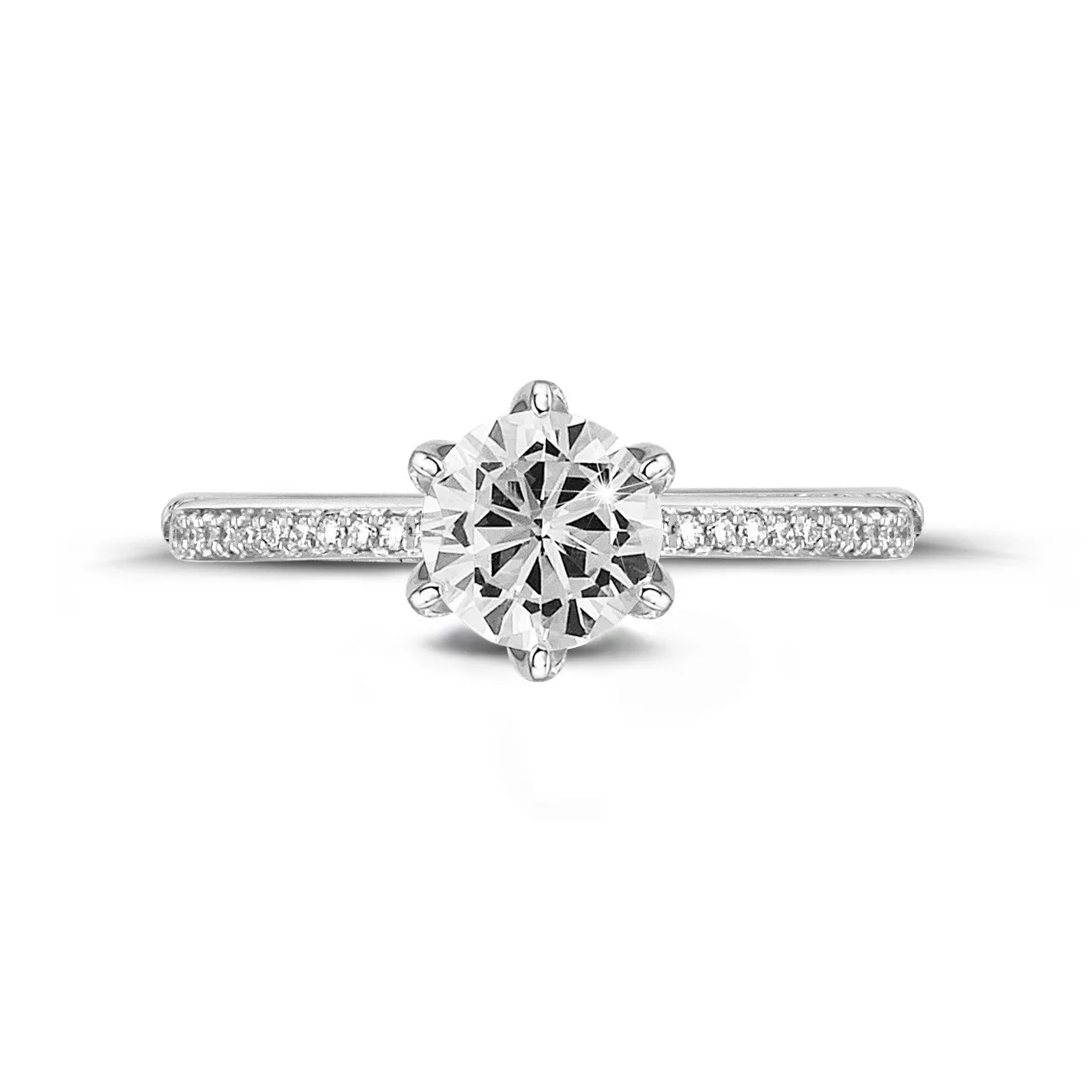 1.00 quilates anillo solitario en oro blanco con diamantes en los lados 