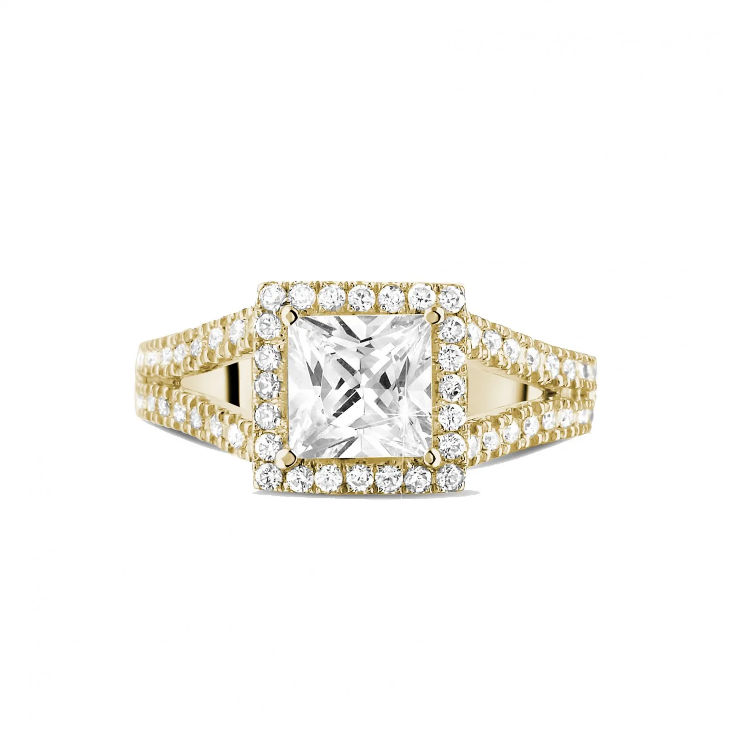1.20 quilates anillo solitario en oro amarillo con diamante talla princesa y diamantes laterales 