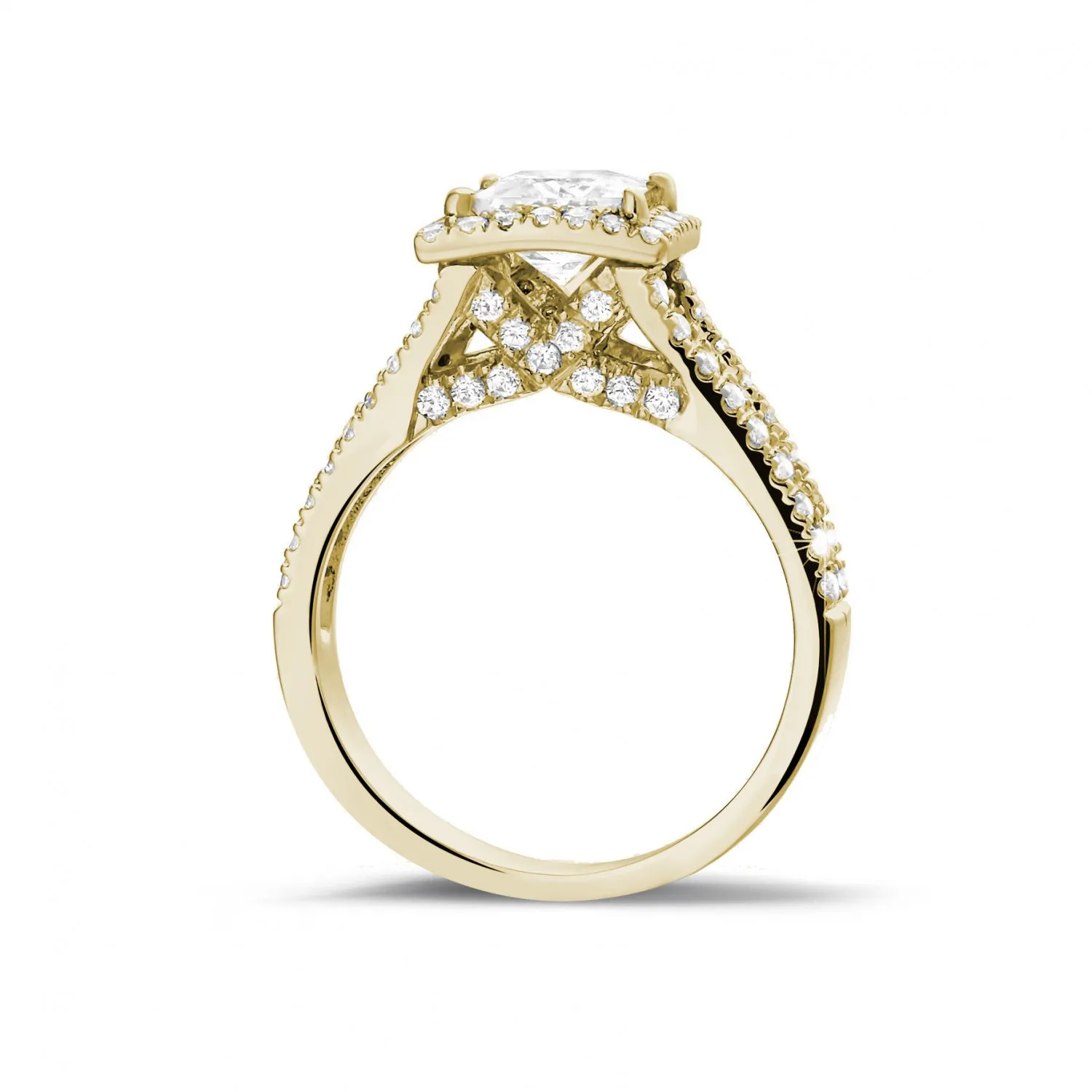 1.20 quilates anillo solitario en oro amarillo con diamante talla princesa y diamantes laterales 