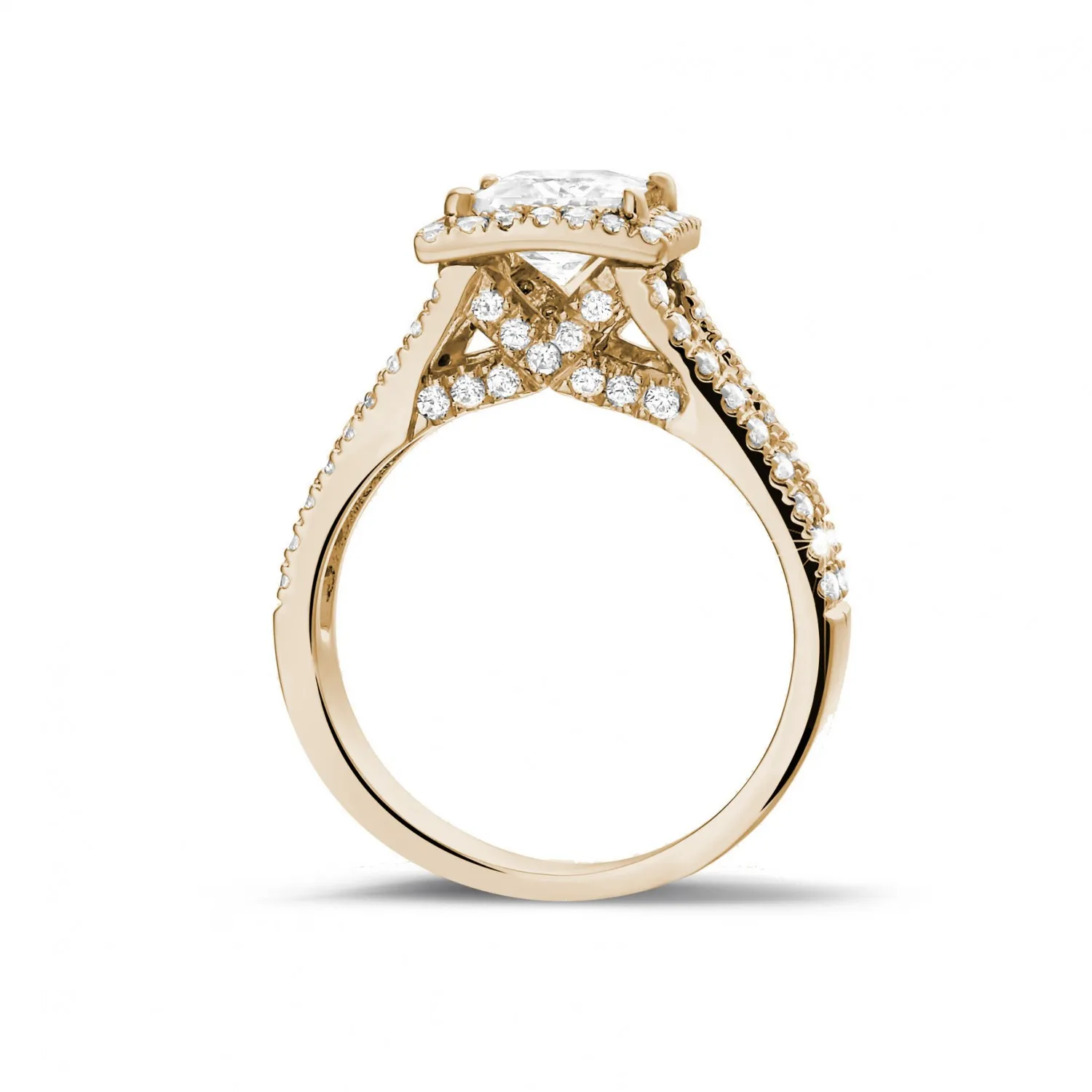 1.20 quilates anillo solitario en oro rojo con diamante talla princesa y diamantes laterales 