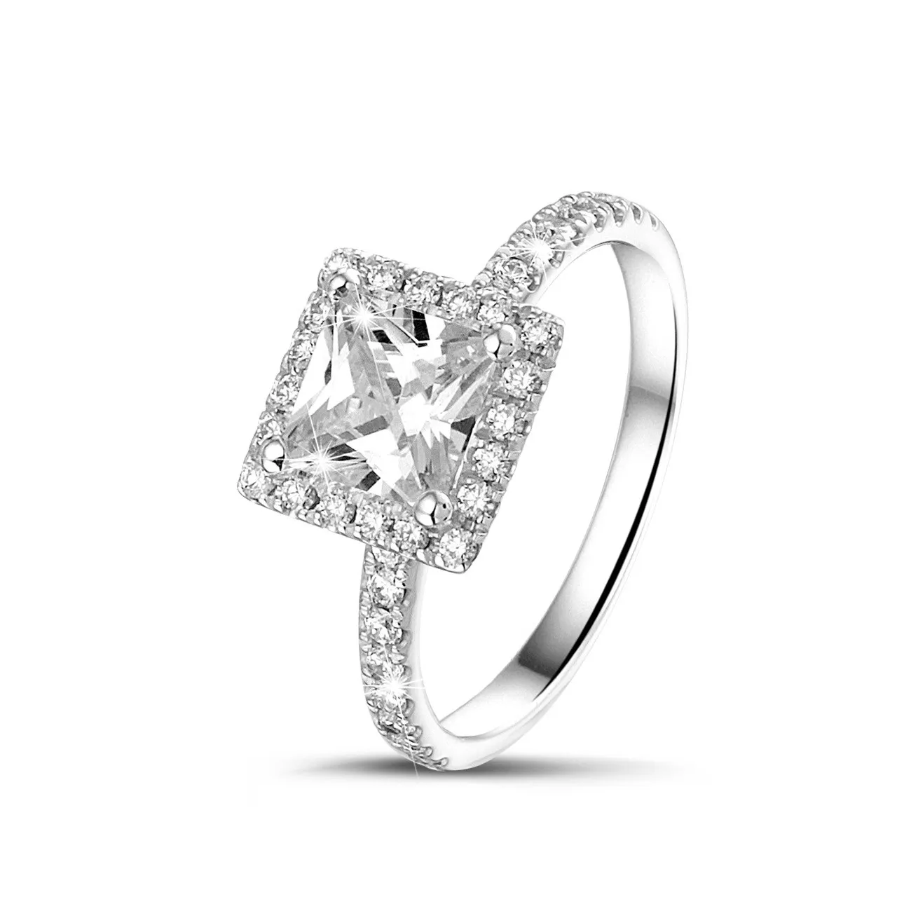 1.20 quilateshalo anillo solitario diamante princesa en oro blanco con diamantes redondos 