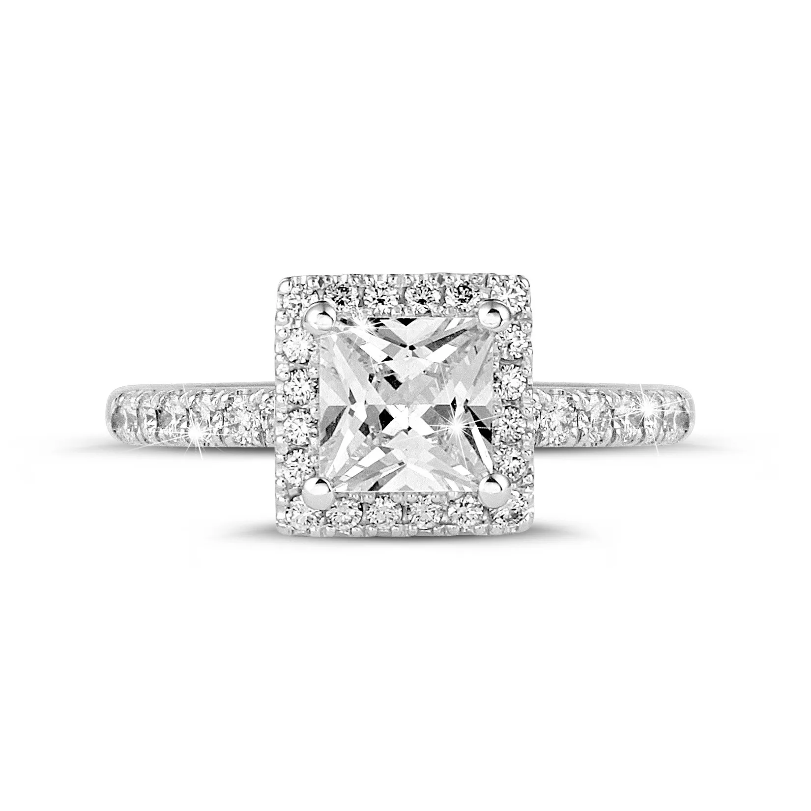 1.20 quilateshalo anillo solitario diamante princesa en oro blanco con diamantes redondos 