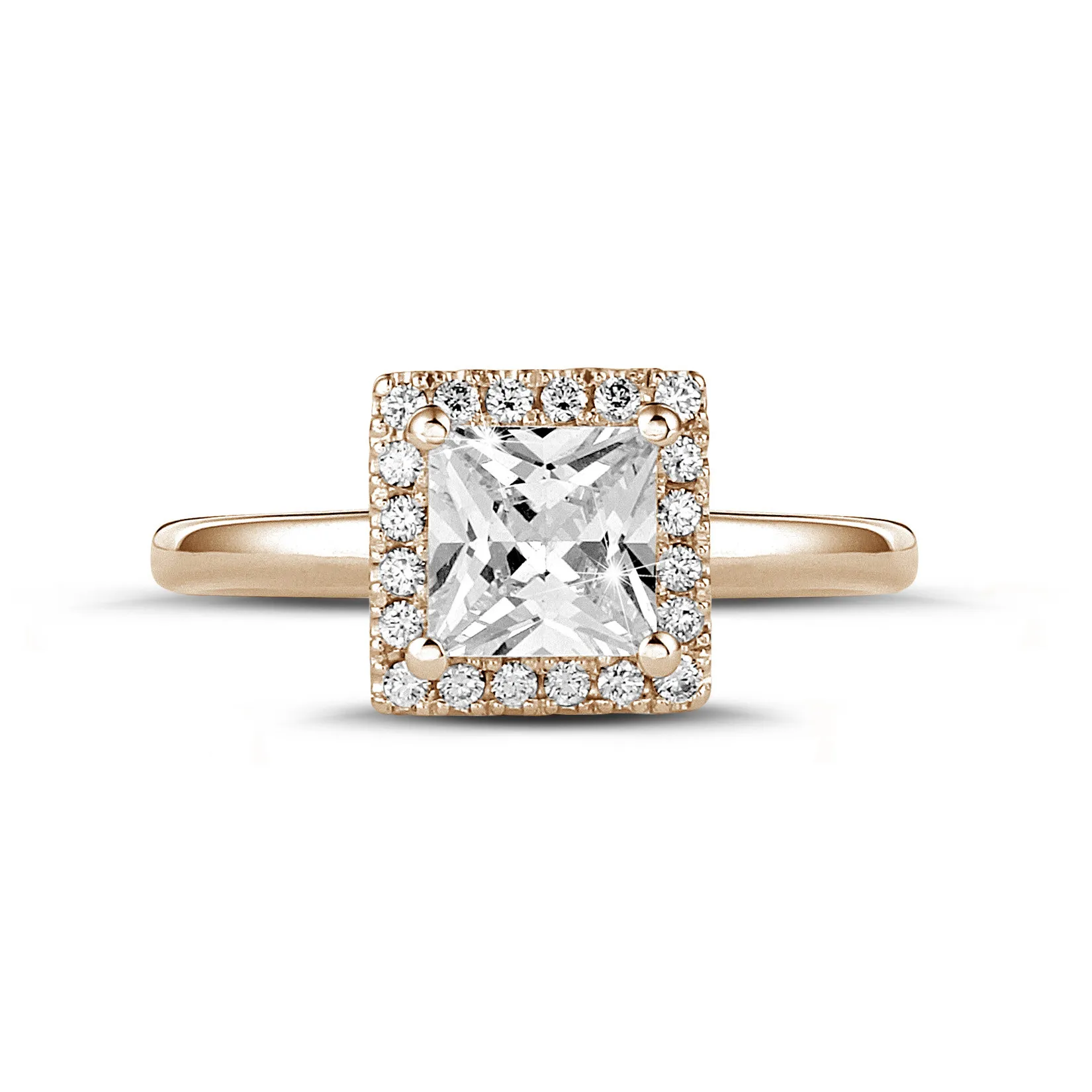 1.20 quilateshalo anillo solitario diamante princesa en oro rojo con diamantes redondos 