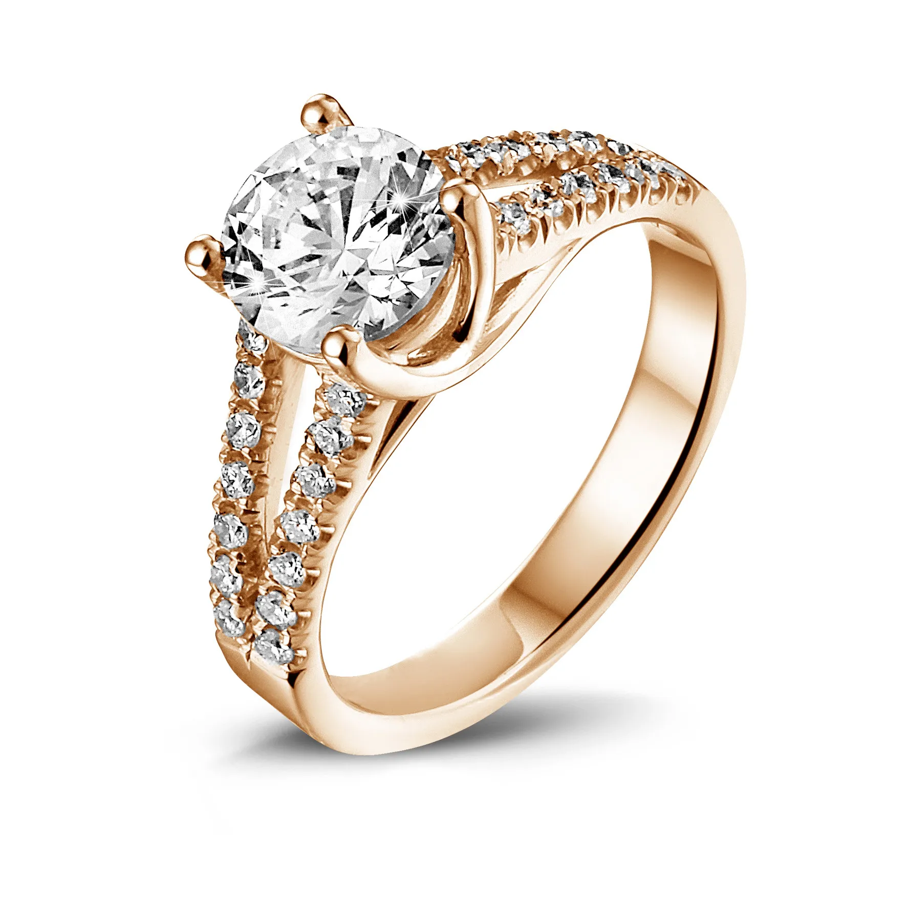 1.25 quilates anillo solitario en oro rojo con diamantes laterales 