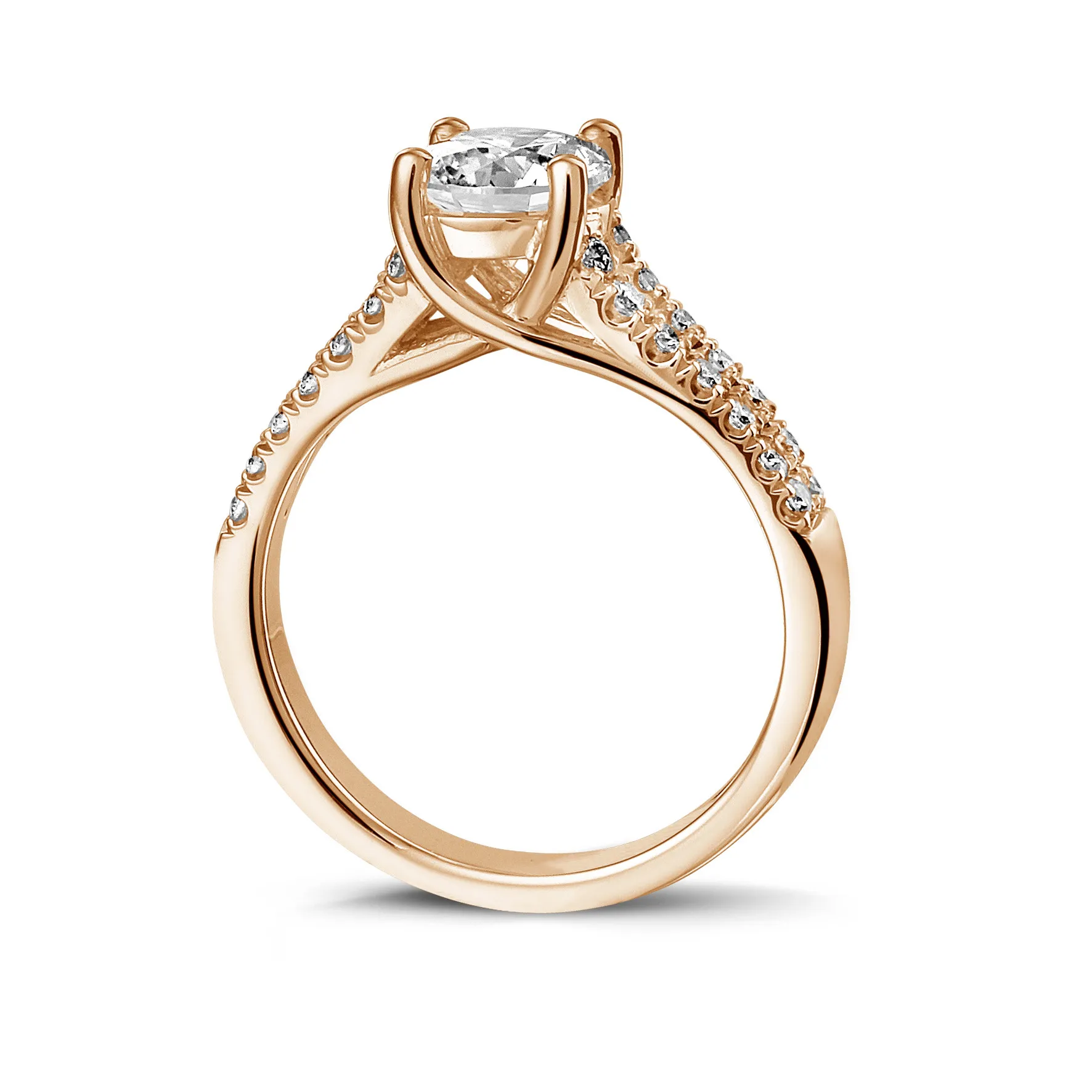 1.25 quilates anillo solitario en oro rojo con diamantes laterales 
