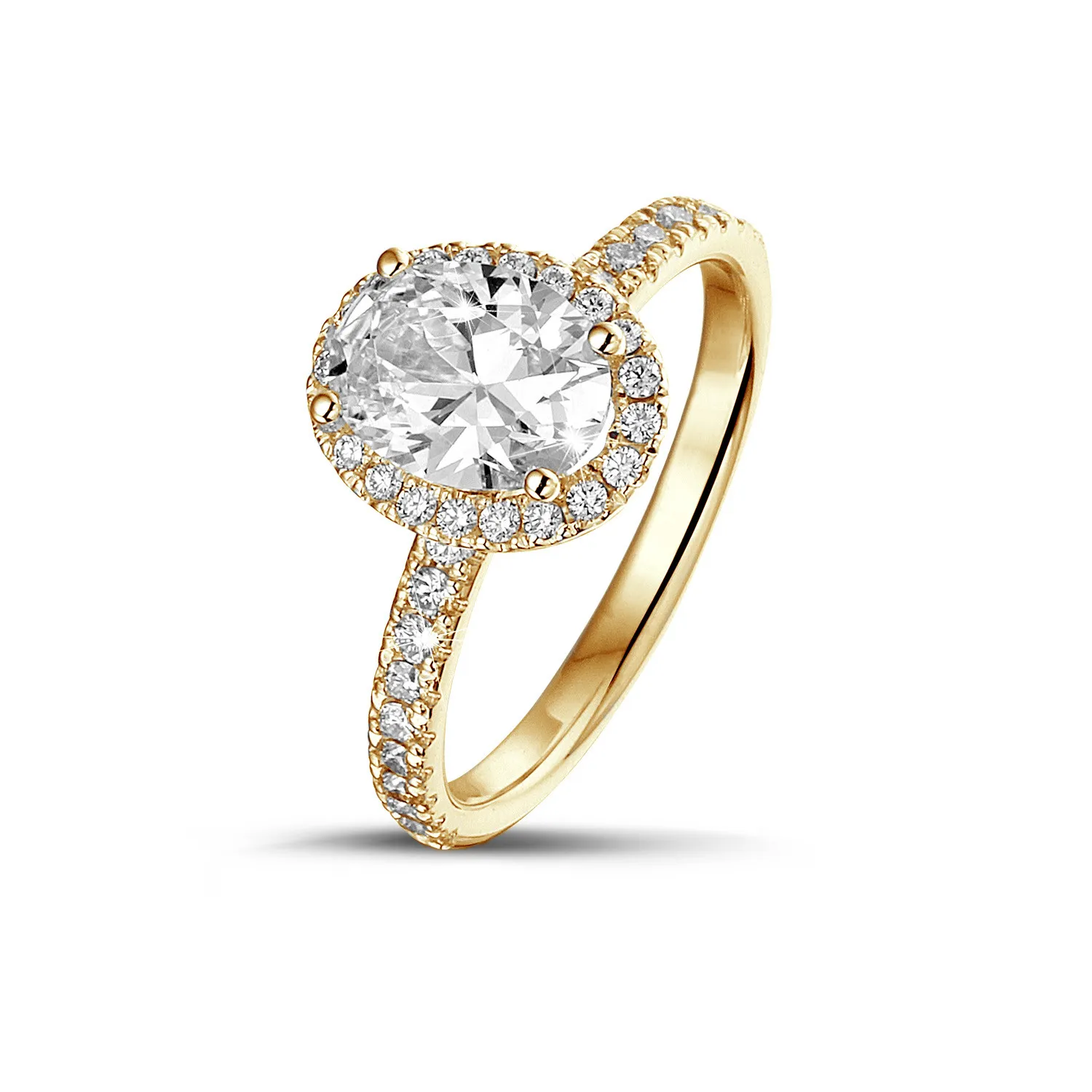 1.50 quilates anillo aureola en oro amarillo con diamante ovalado 