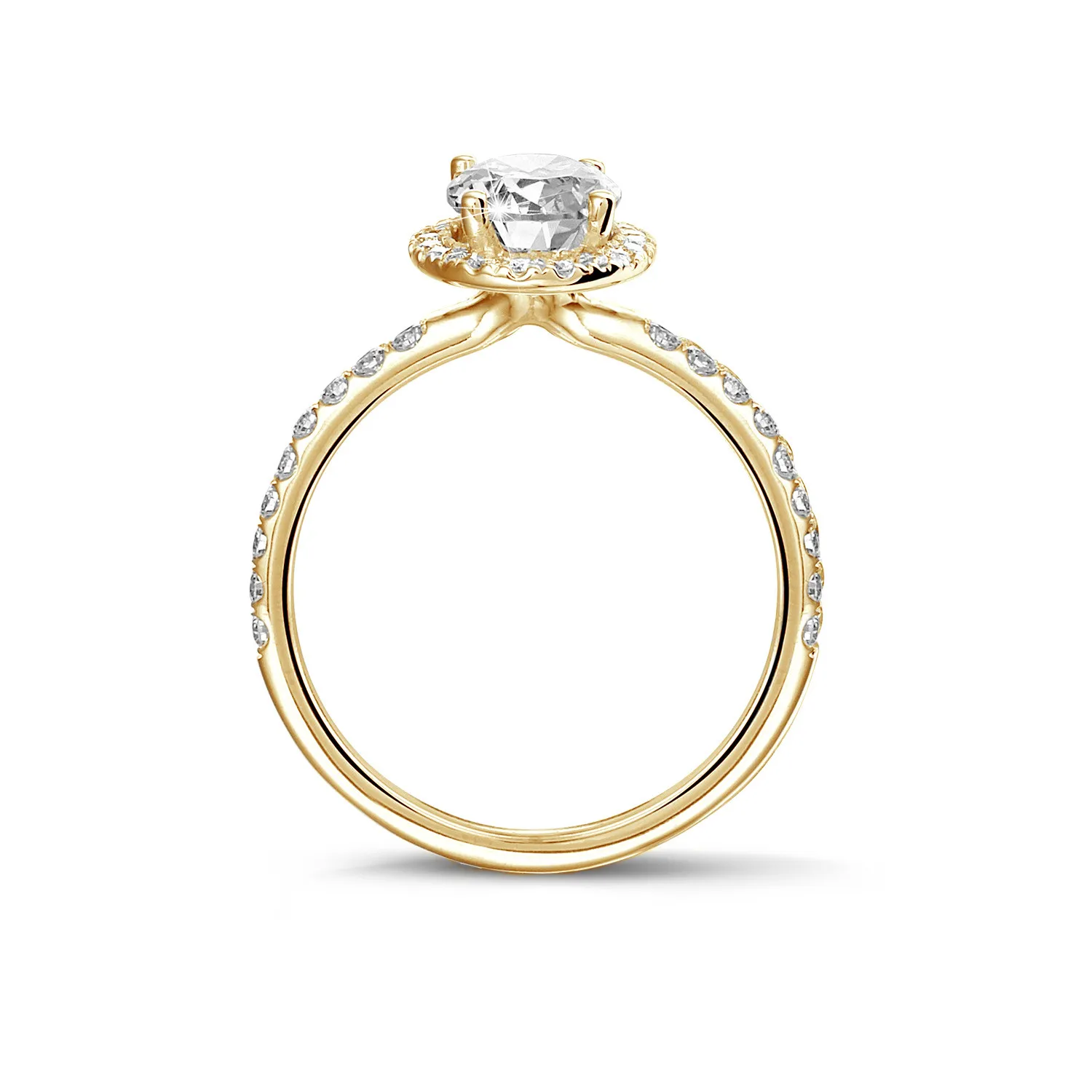 1.50 quilates anillo aureola en oro amarillo con diamante ovalado 