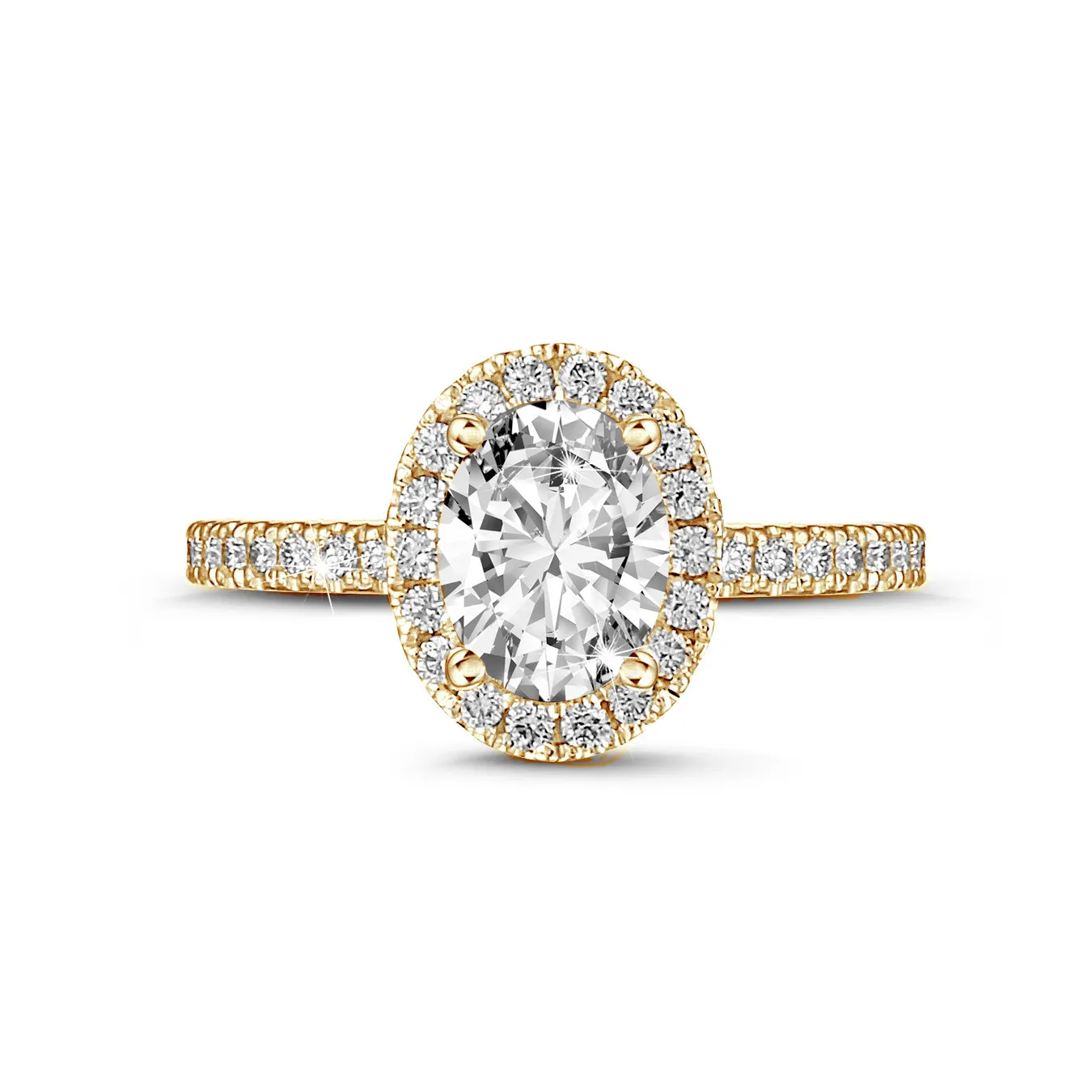 1.50 quilates anillo aureola en oro amarillo con diamante ovalado 