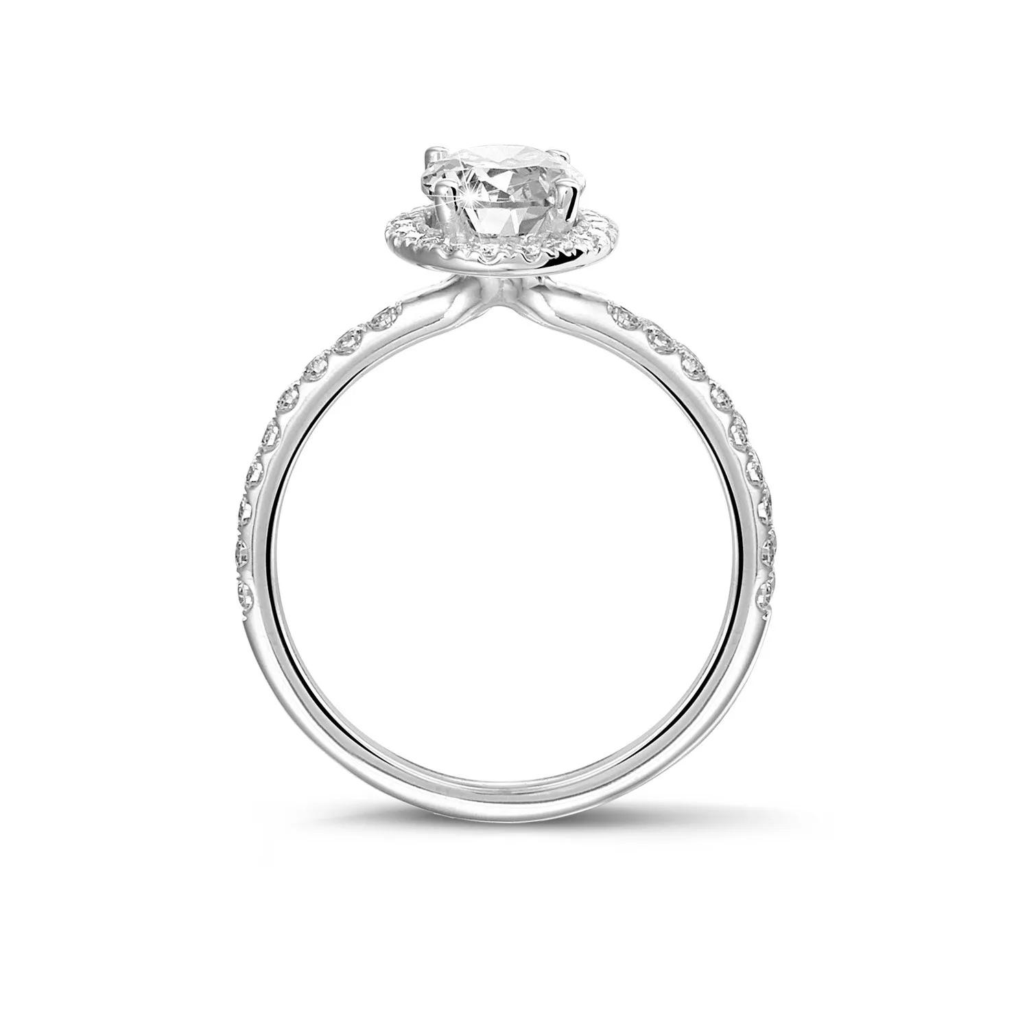 1.50 quilates anillo aureola en oro blanco con diamante ovalado 