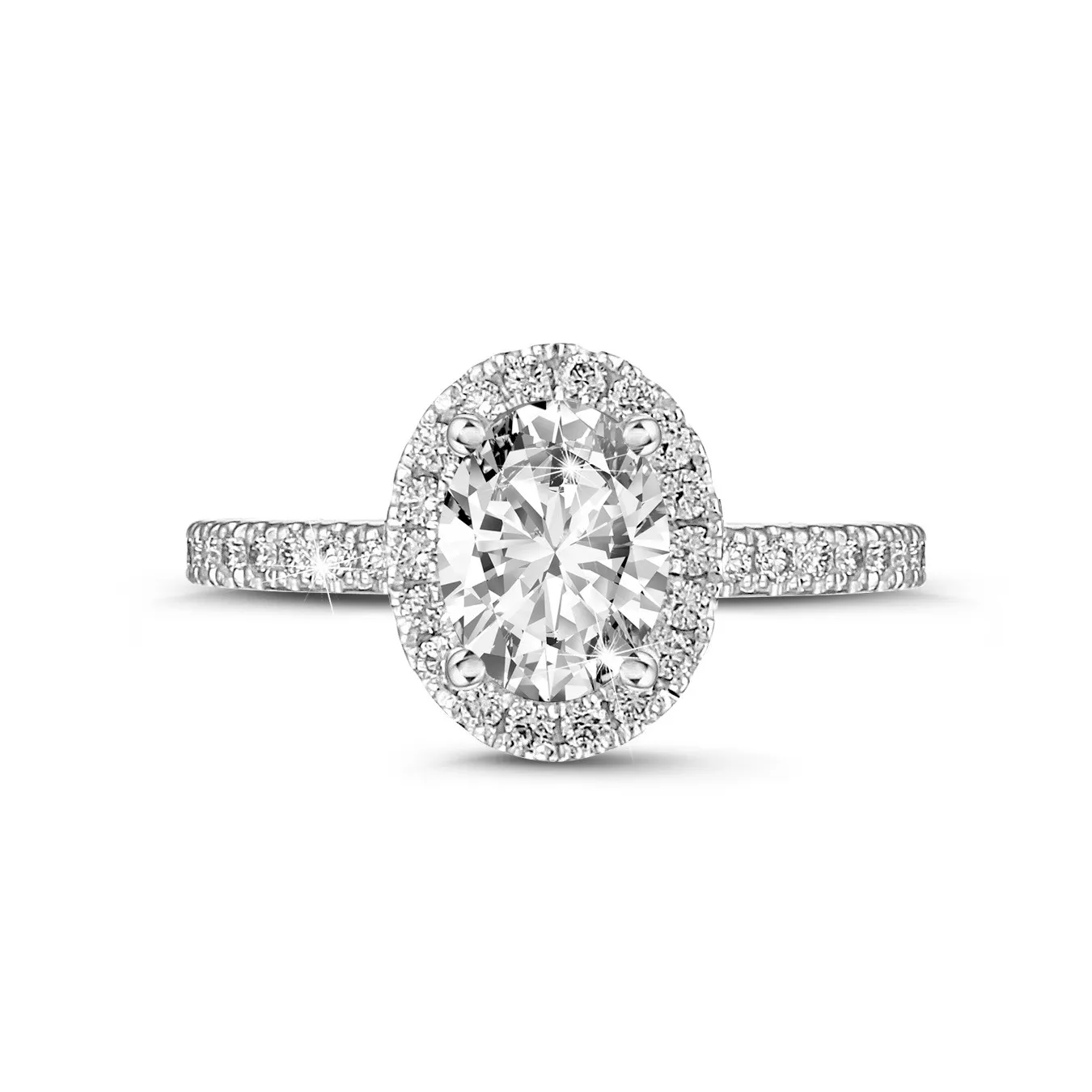 1.50 quilates anillo aureola en oro blanco con diamante ovalado 