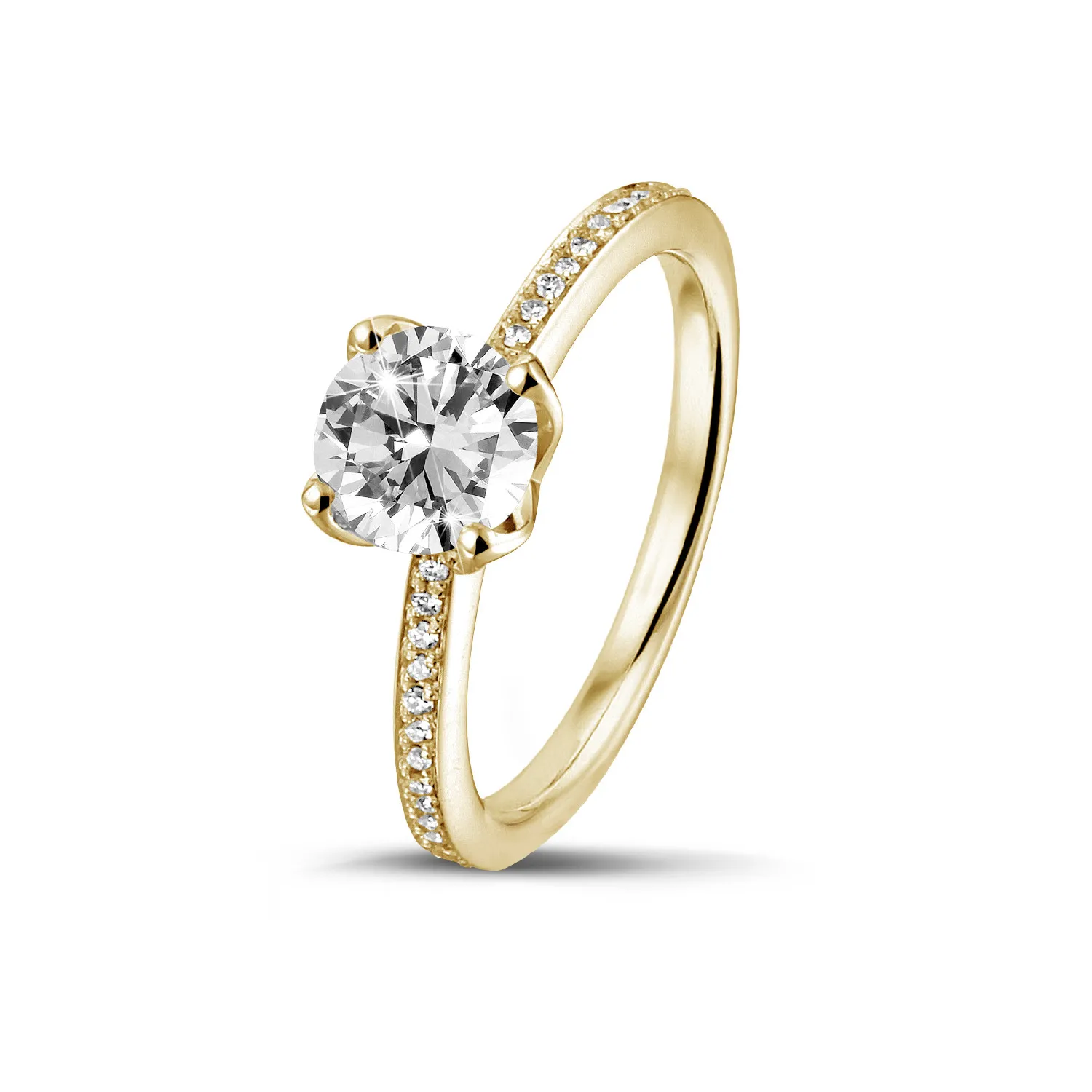 1.50 quilates anillo solitario en oro amarillo con diamantes en los lados 