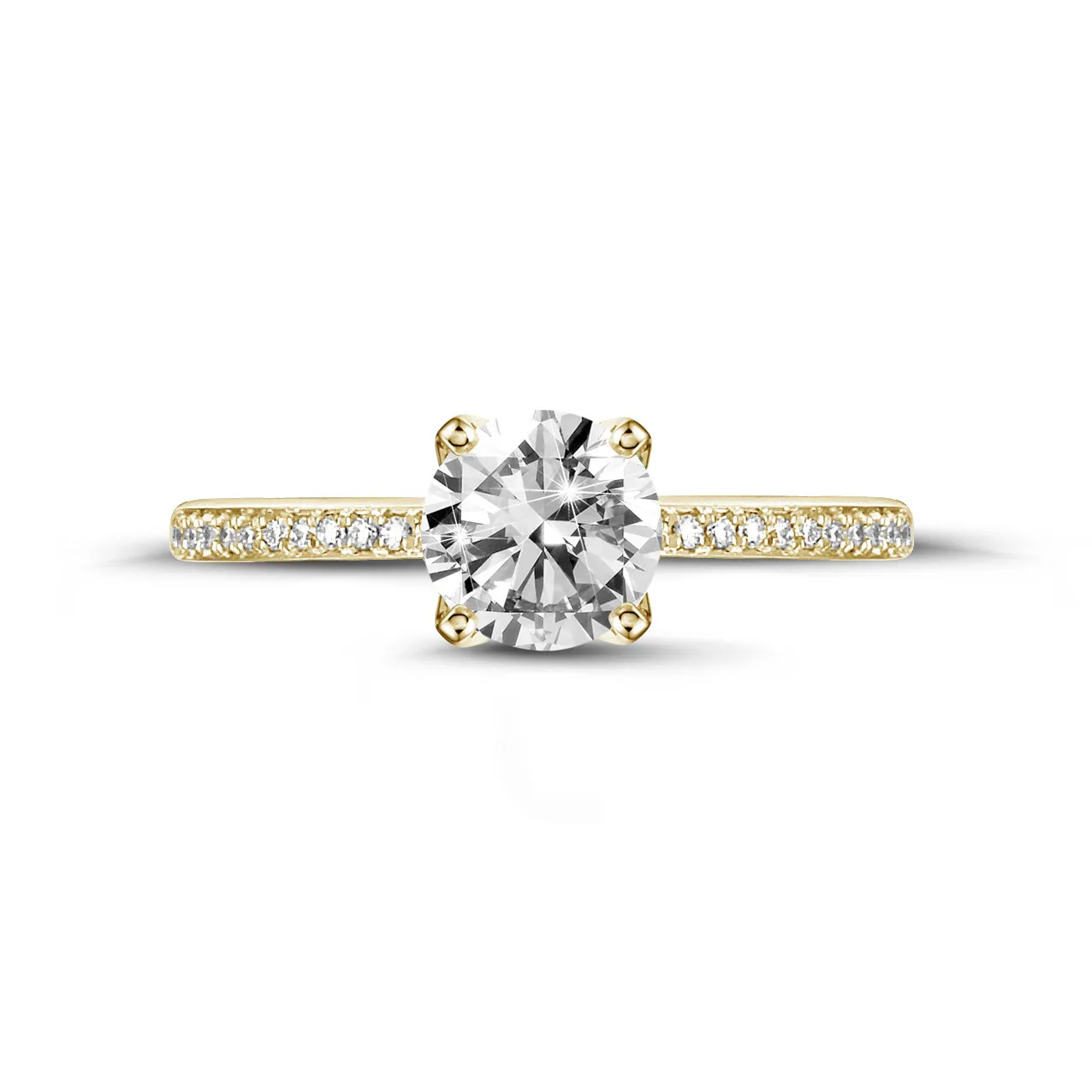 1.50 quilates anillo solitario en oro amarillo con diamantes en los lados 