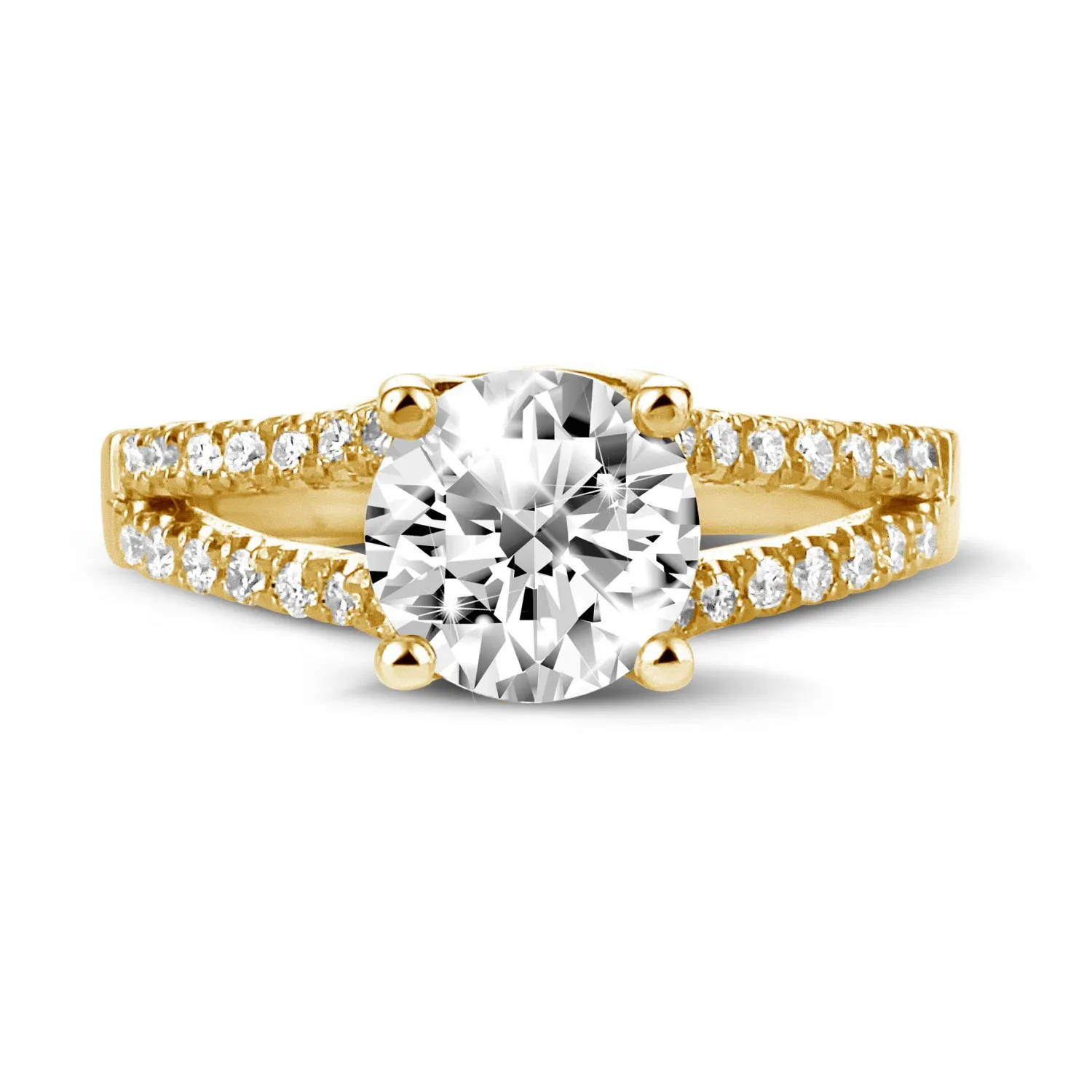 1.50 quilates anillo solitario en oro amarillo con diamantes laterales 