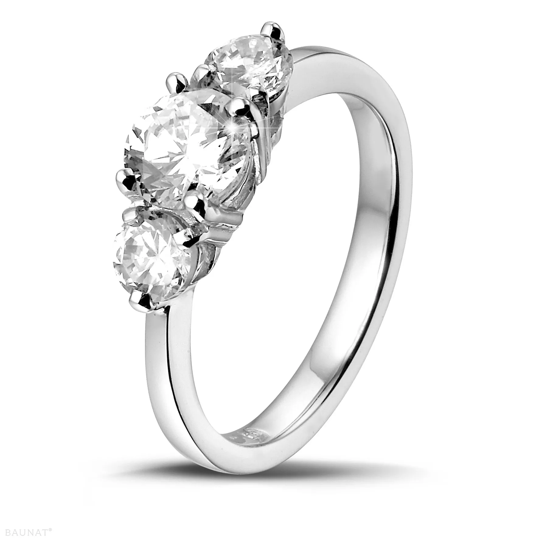 1.50 quilates anillo trilogía en oro blanco con diamantes redondos 