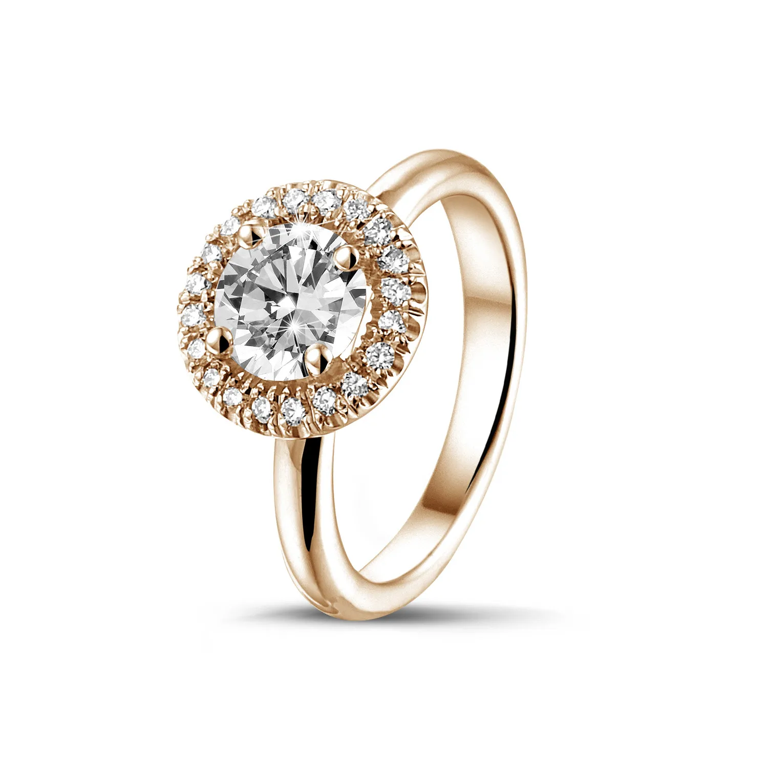 2.00 quilates Halo anillo solitario en oro rojo con diamantes redondos 