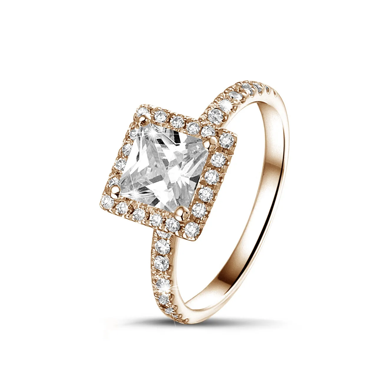 2.00 quilateshalo anillo solitario diamante princesa en oro rojo con diamantes redondos 