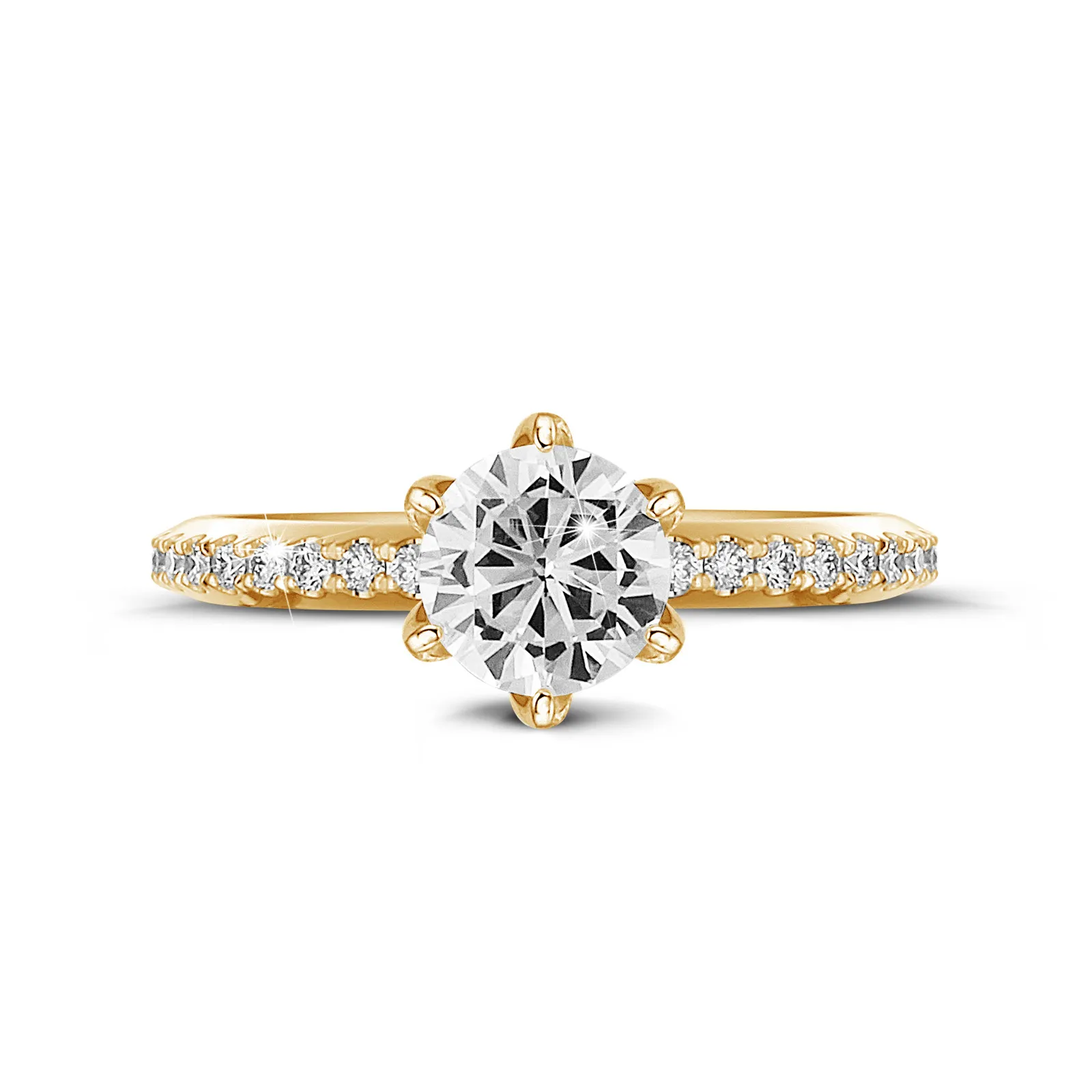 2.50 quilates anillo solitario en oro amarillo con diamantes en los lados 