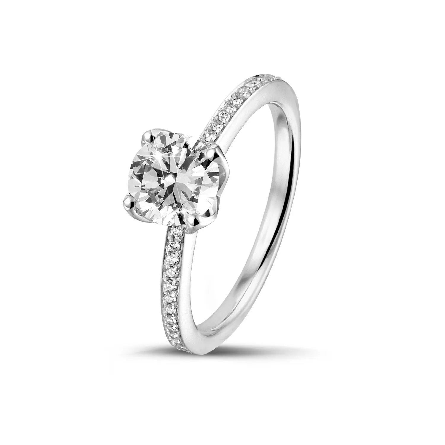 2.50 quilates anillo solitario en oro blanco con diamantes en los lados 