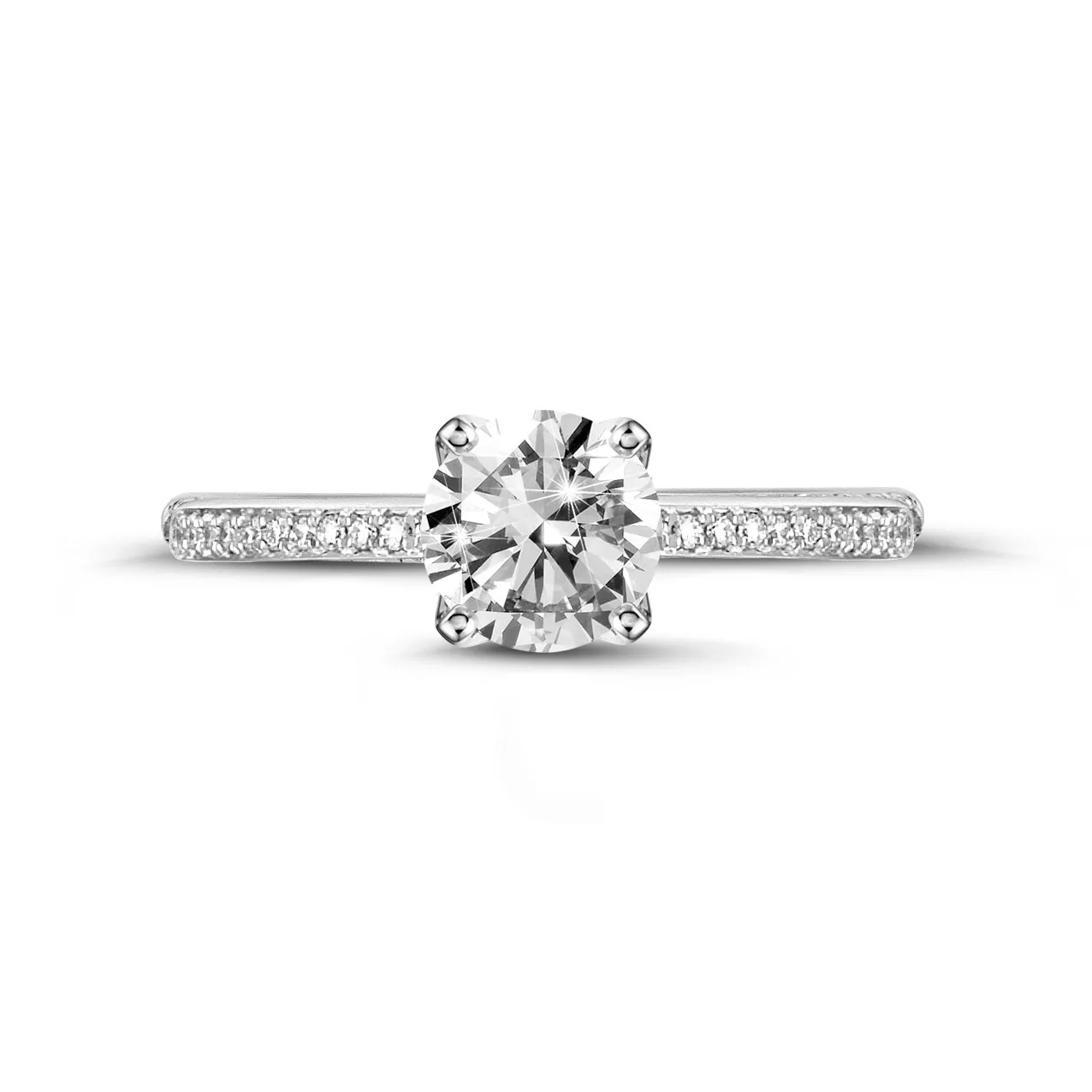 2.50 quilates anillo solitario en oro blanco con diamantes en los lados 