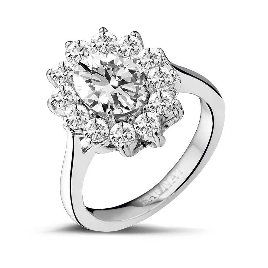 2.85 quilates anillo « entourage » en oro blanco con diamante ovalado 