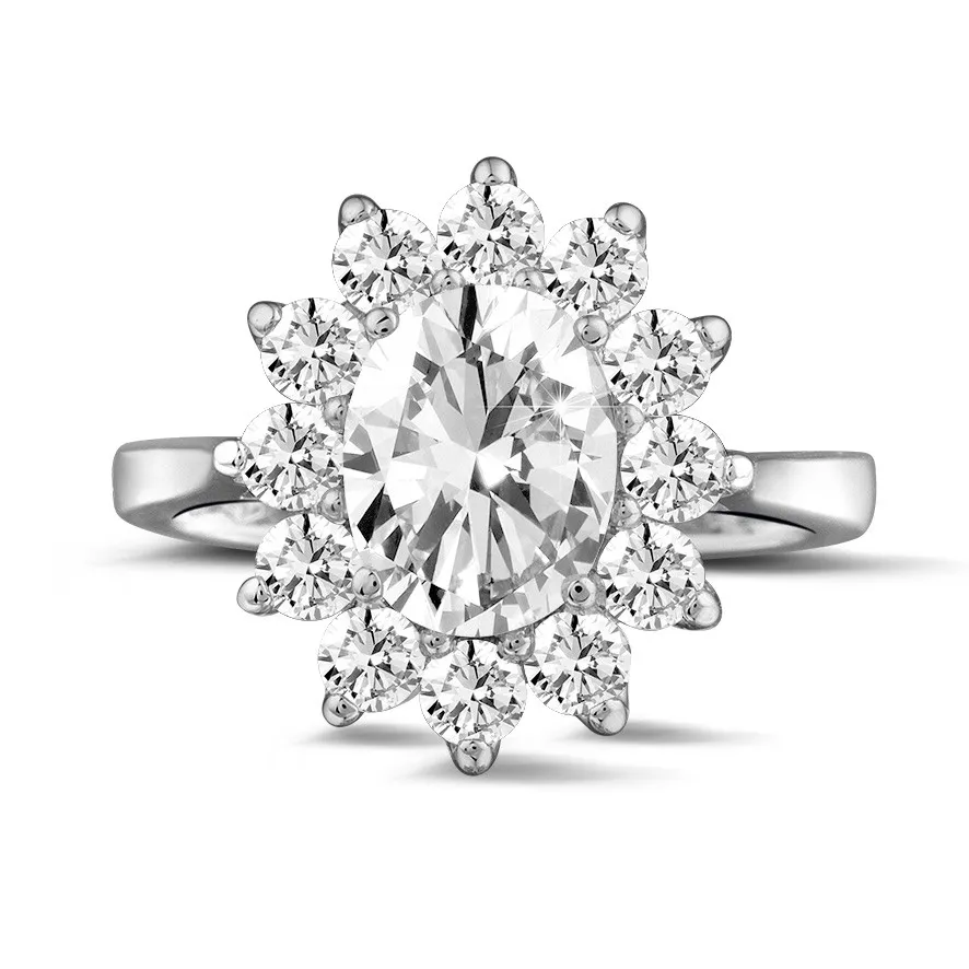 2.85 quilates anillo « entourage » en oro blanco con diamante ovalado 