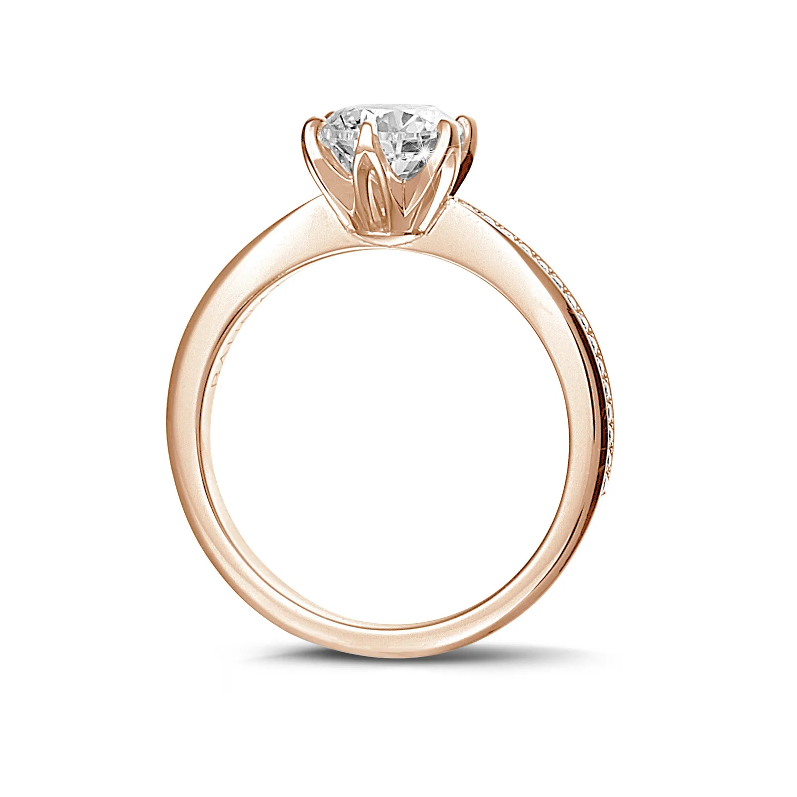 3.00 quilates anillo solitario en oro rojo con diamantes en los lados 