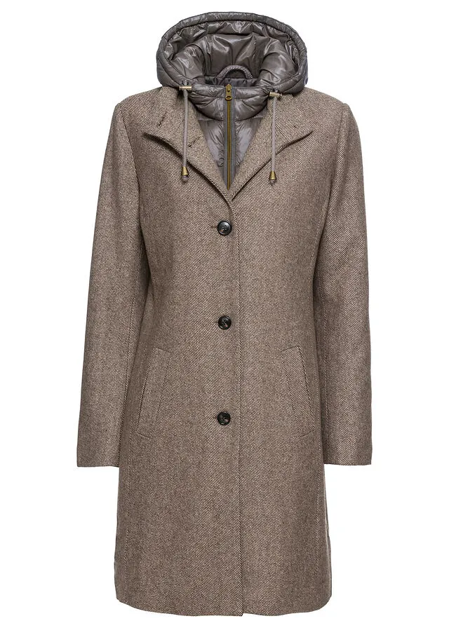Abrigo corto de invierno con lana dos en uno Beige