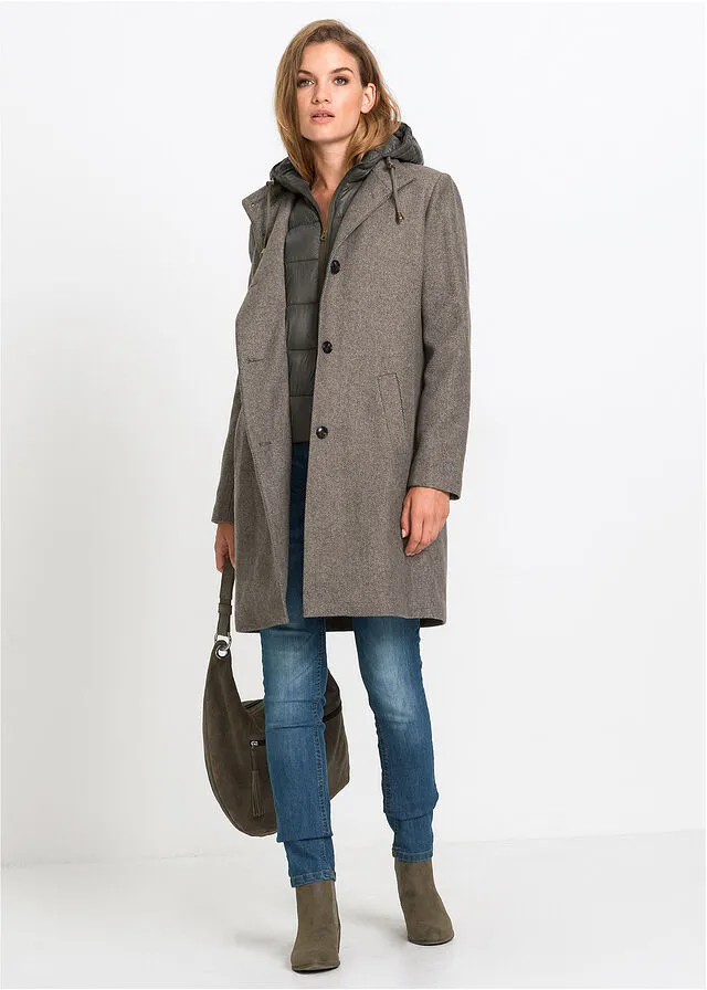 Abrigo corto de invierno con lana dos en uno Beige