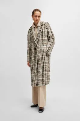 Abrigo oversize fit en tejido con lana a cuadros