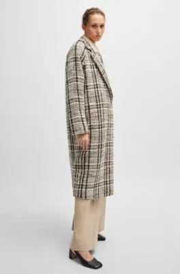 Abrigo oversize fit en tejido con lana a cuadros