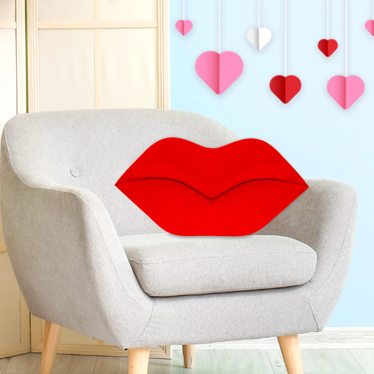 Almohada con Diseo de Labios, color Rojo