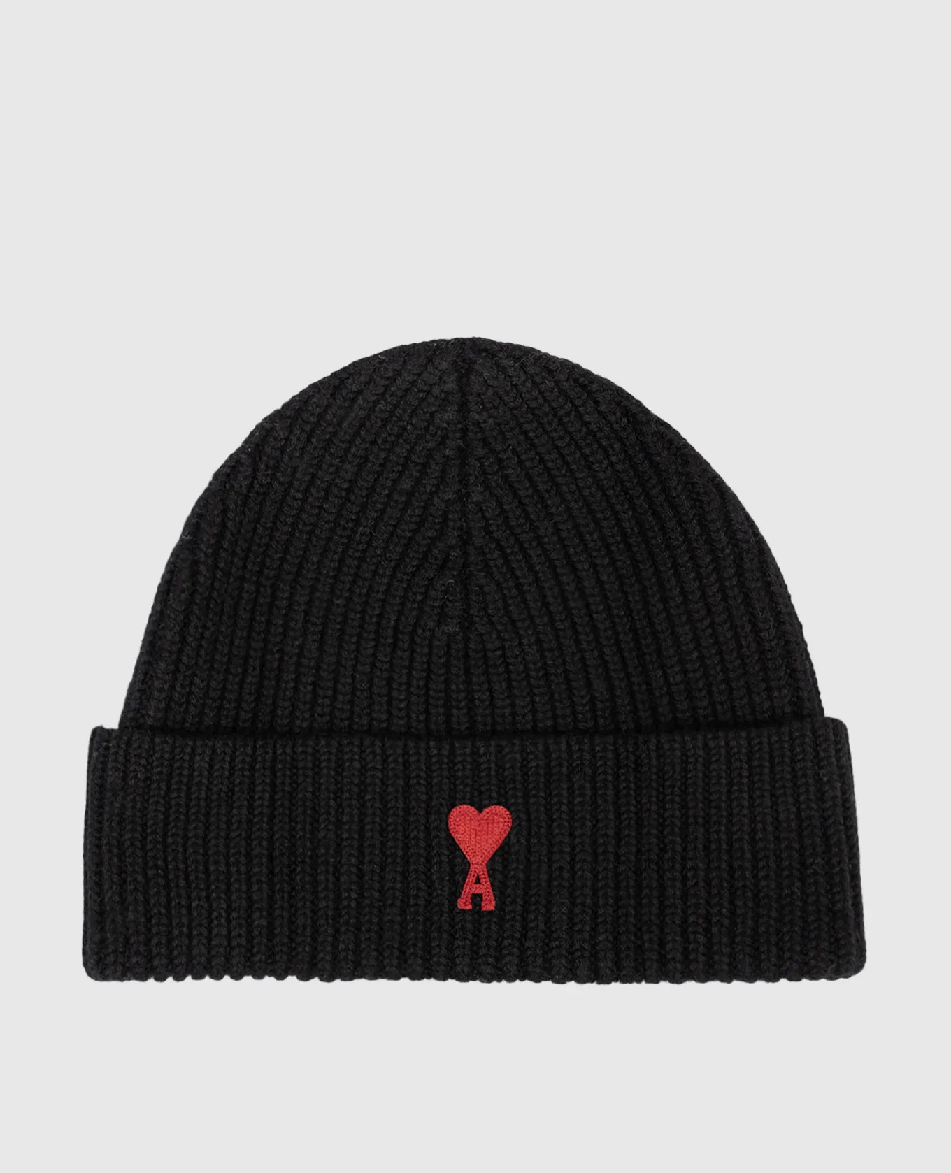 Ami Paris Black wool cap with Ami de Coeur embroidery