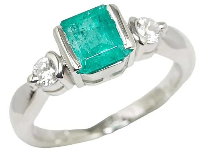 & Other Stories Anillo de platino Pt900 con esmeralda de 0.83 ct y diamante de 0.20 ct en excelente estado Plata 