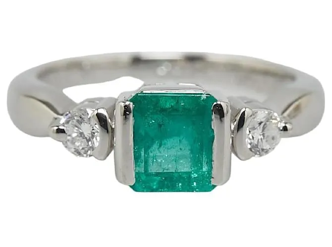 & Other Stories Anillo de platino Pt900 con esmeralda de 0.83 ct y diamante de 0.20 ct en excelente estado Plata 