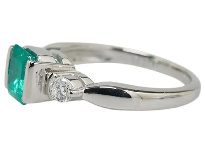 & Other Stories Anillo de platino Pt900 con esmeralda de 0.83 ct y diamante de 0.20 ct en excelente estado Plata 